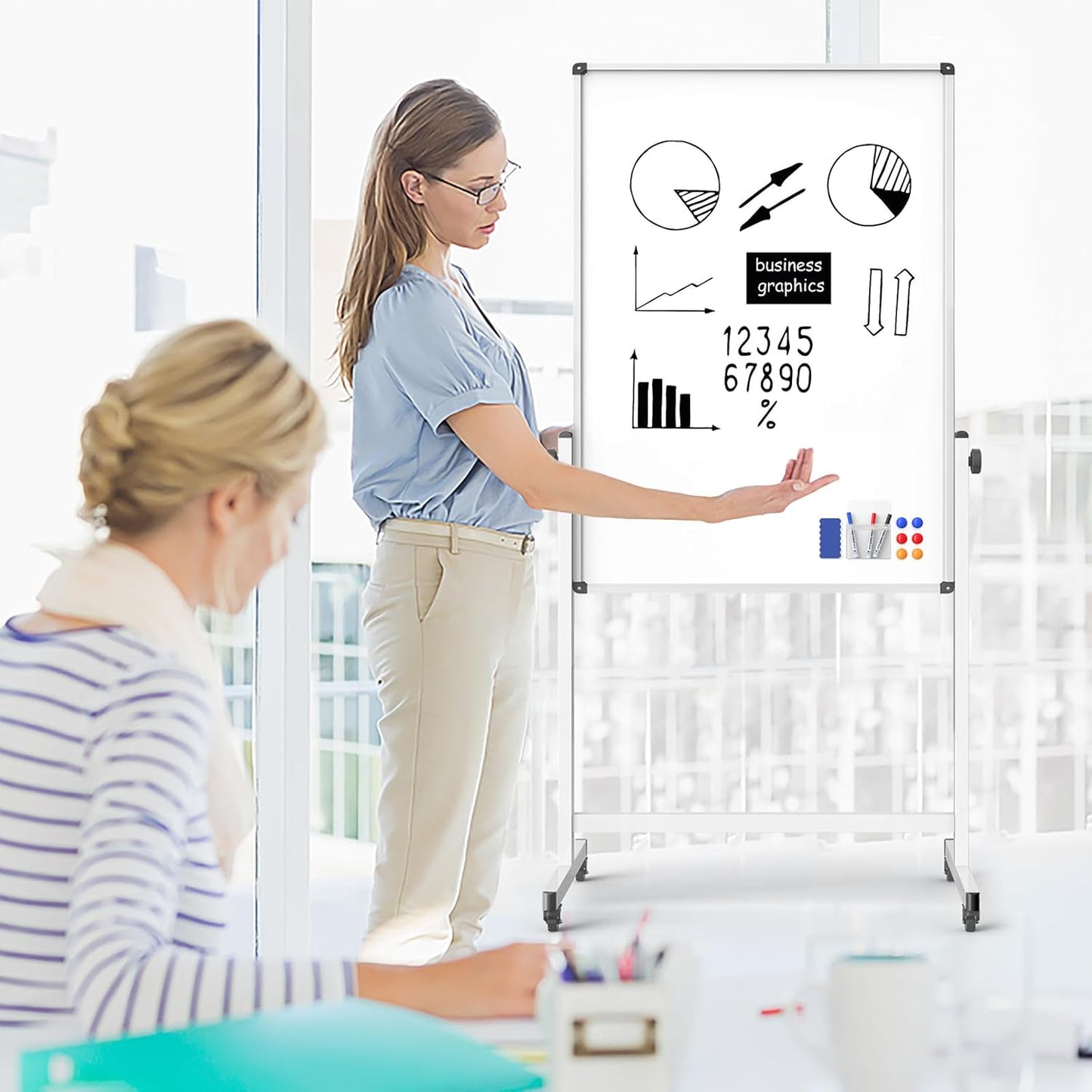 Rolling Whiteboard on Wheels, Double-Sided Magnetic Dry Erase Board with Stand, Mobile White Board for Office, Classroom, Home (28" x 40")