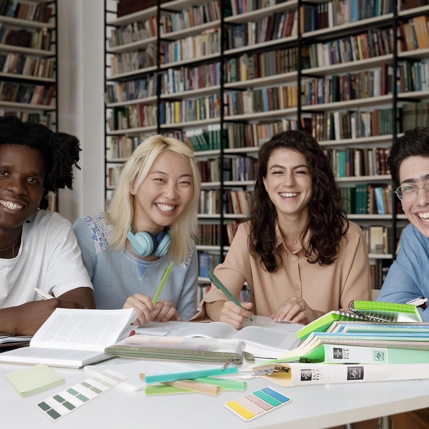 Colarr 54 Pieces Aesthetic School Supplies Including Pastel Highlighters Document Bags Pencils Notebooks Pencil Pouch Ink Pens Sticky Notes Erasers Back to School Gift Stationary Kit(Green)