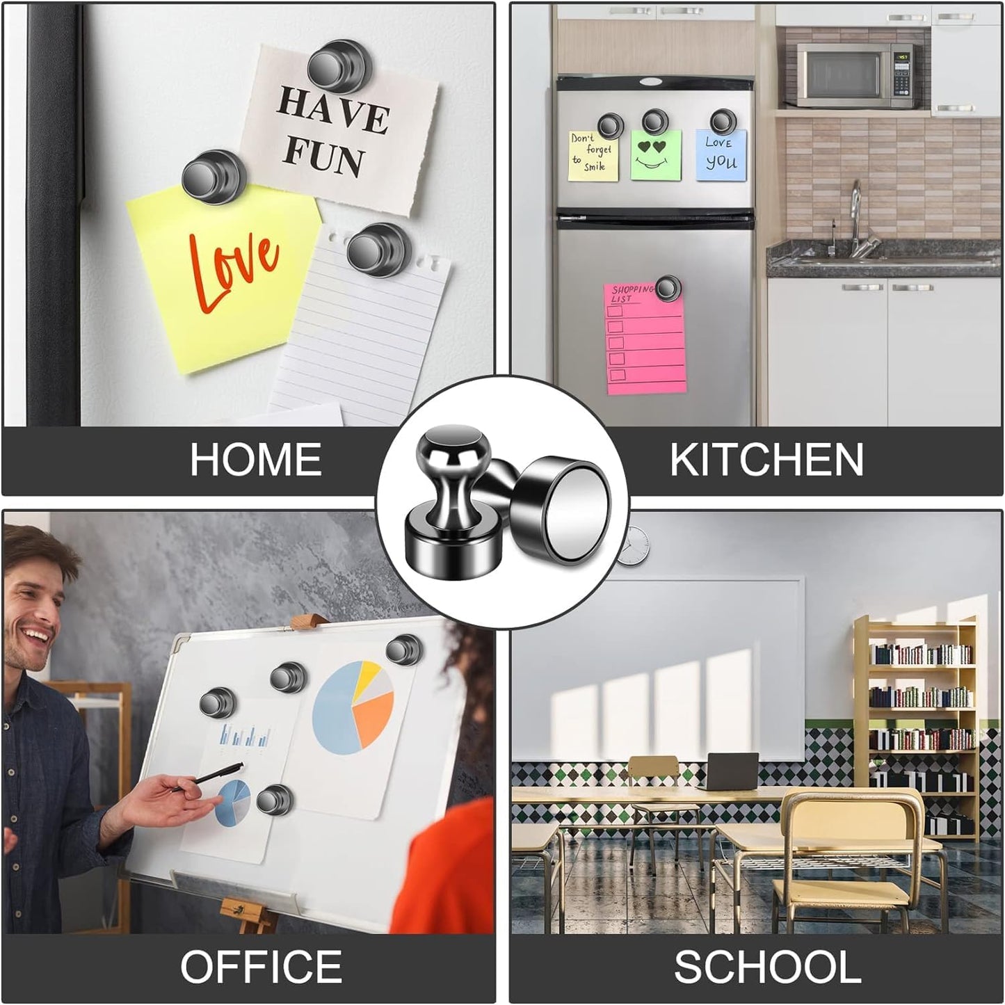 45 Pack Whiteboard Magnets - Refrigerator, Office & School Magnets - Small Neodymium Magnetic Push Pins