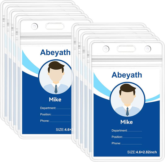 10 Pack Extra Thick ID Card Name Badge Holder Heavy Duty Waterproof Clear Plastic PVC Vertical Sleeve Pocket Resealable