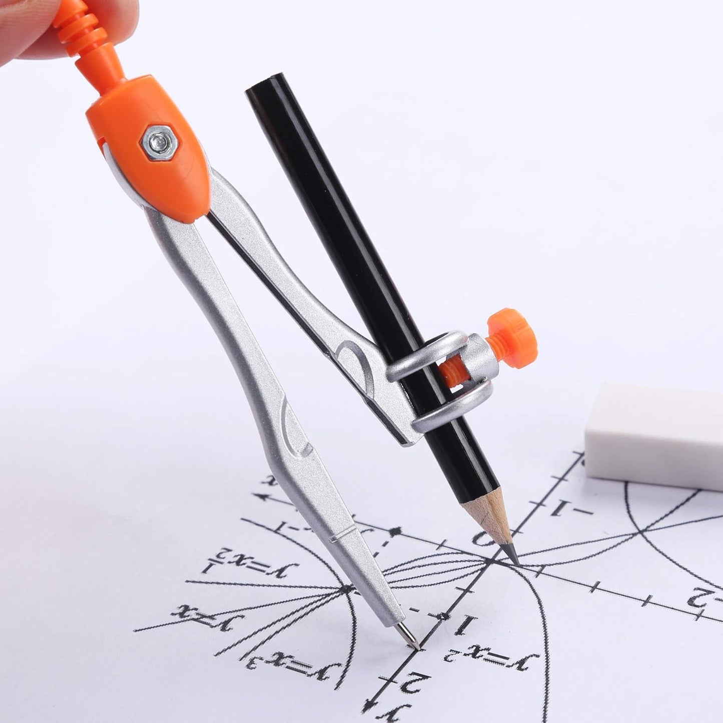 10 Pieces Math Geometry Kit Set Student Supplies with Shatterproof Storage Box,Includes Rulers,Protractor,Compass,Eraser,Pencil Sharpener,Lead Refills,Pencil,for School and Drawings(Orange)