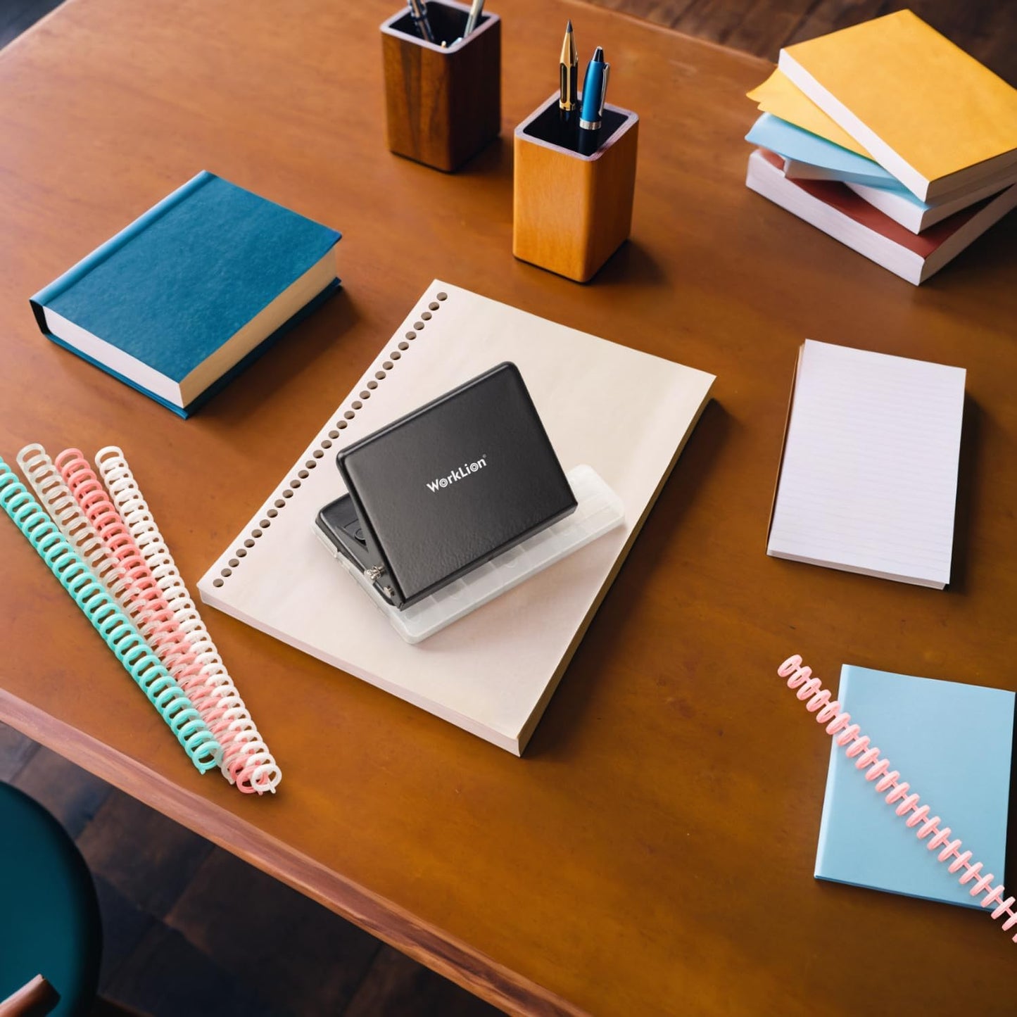 Binding Machine for Planner: WORKLION Metal 10 Hole Punch&Multi Color 30 Hole Loose Leaf Binder Rings(10 pcs) for Making 26 Holes on B5 Paper, 30 Holes on A4, 20 Holes on A5 Book, Black