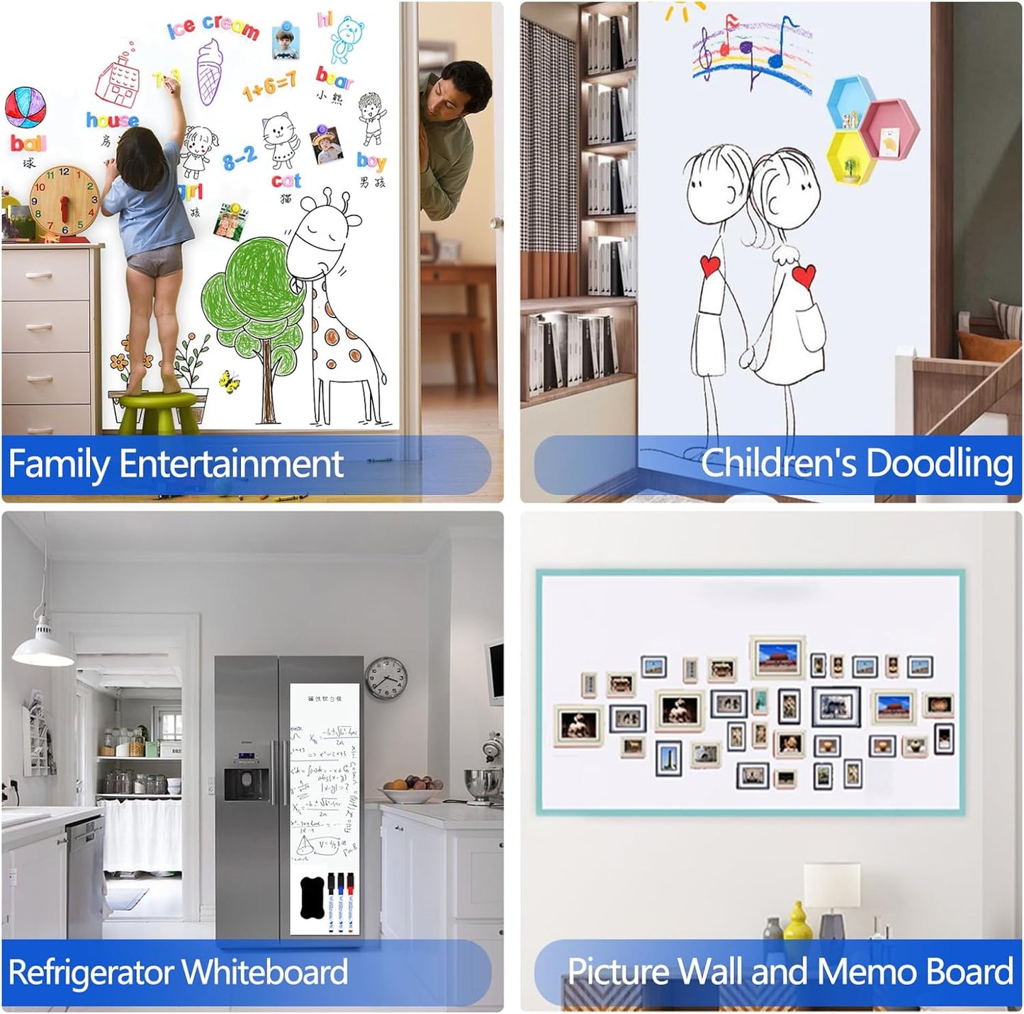 Magnetic Dry Erase Whiteboard Paper with Adhesive, 38" x 19" White Board Film for Wall, Easy to Write and Clean Dry Erase Board for Office, Classroom, Home, Include Marker, Magnetic Eraser and Magnets