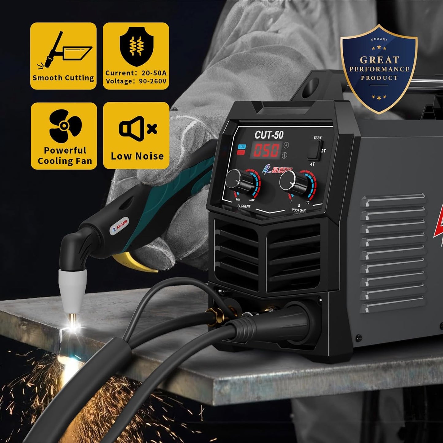 GZ GUOZHI Plasma Cutter, 50 Amp Air Inverter Plasma Cutter, 110V/220V Dual Voltage Digital Display IGBT Inverter Plasma Cutting Machine with 2T/4T/TEST Function