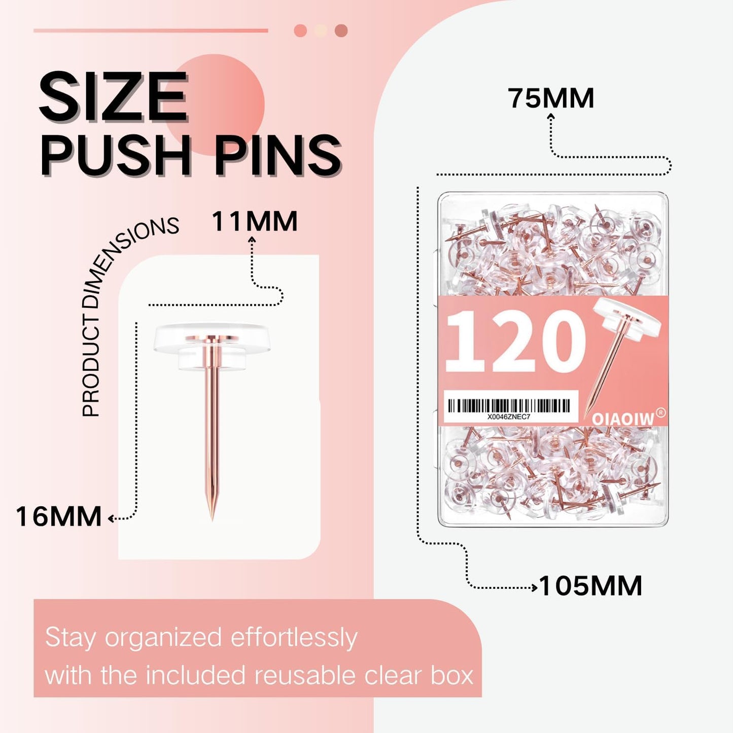 120 PCS Flat Rose Gold Push Pins for Wall Thumb Tacks for Walls Flat thumbtacks Push pin for Bulletin Board Shadow Box Display Thumbtack for Cork Board