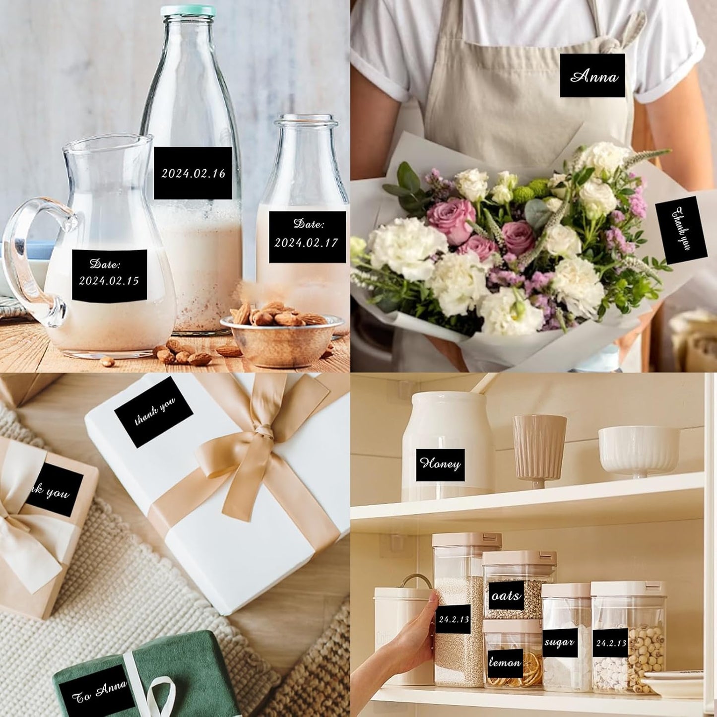 Starboling Chalkboard Labels,300 Pcs 2.4x1.6inch Square Label Chalk Stickers with White Chalk Marker,Reusable Waterproof Blackboard Stickers,for Jars,Bottles,Storage Bins