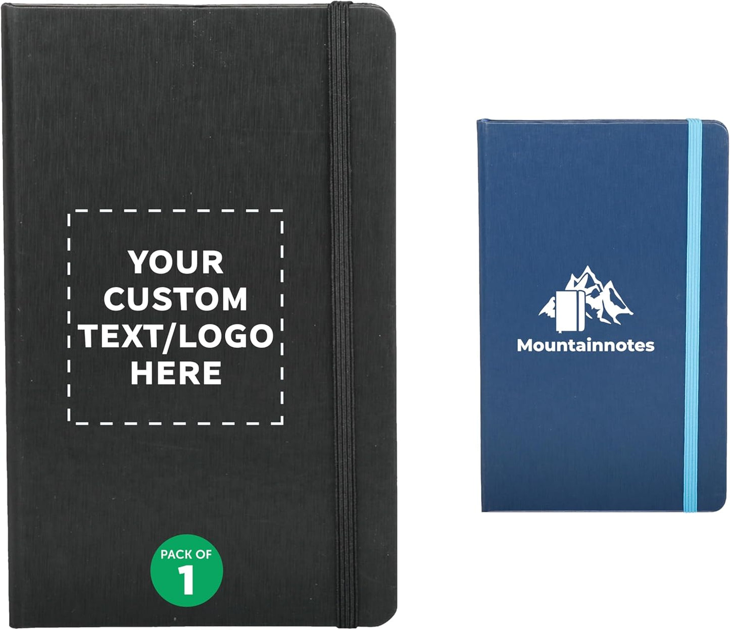 DISCOUNT PROMOS Custom Hardcover Notebook Journals with Elastic Colored Band Set of 1, Personalized Bulk Pack - Perfect for School, Office, Home - Black