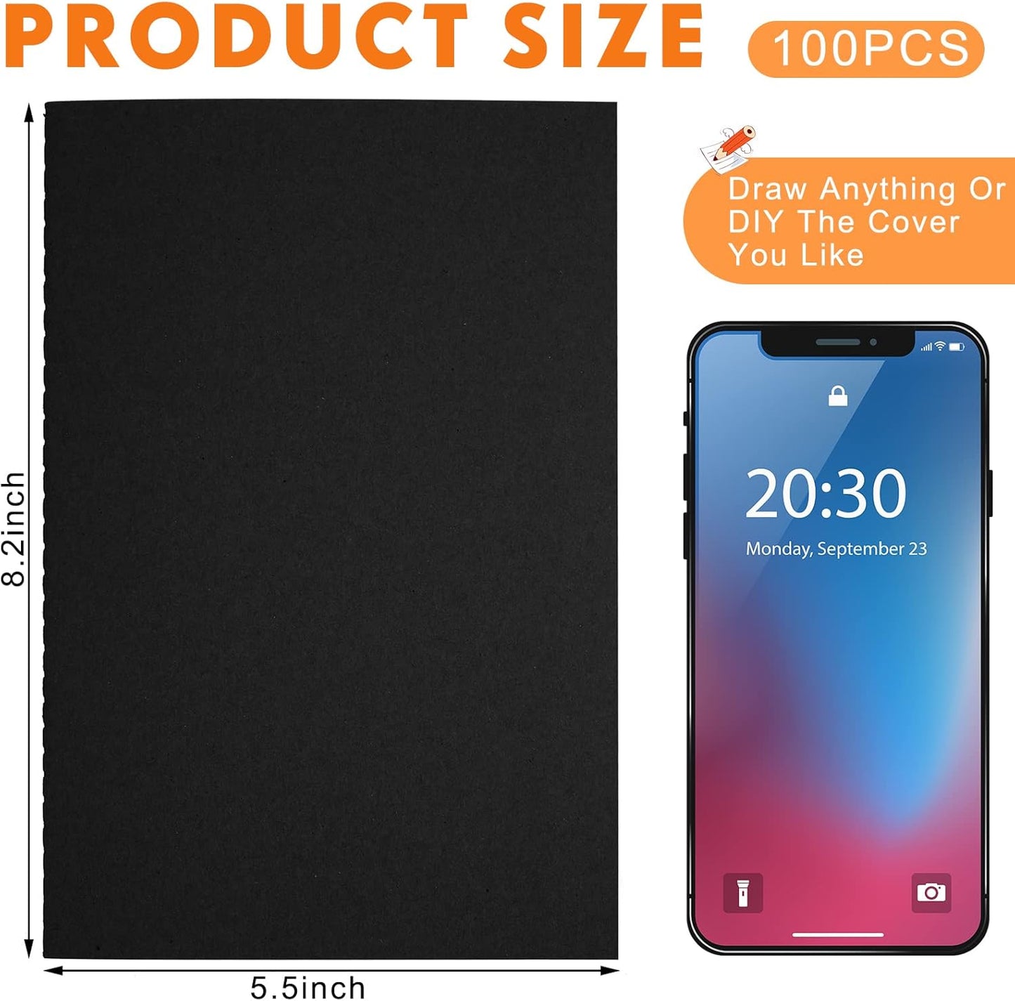 100 Pcs Kraft Notebook Journals 5.5 Inch x 8.3 Inch A5 Softcover Notebooks Bulk for Writing Sketch Office Notepad with 60 Pages 30 Sheets (Multicolor,Lined)(Black,Lined)