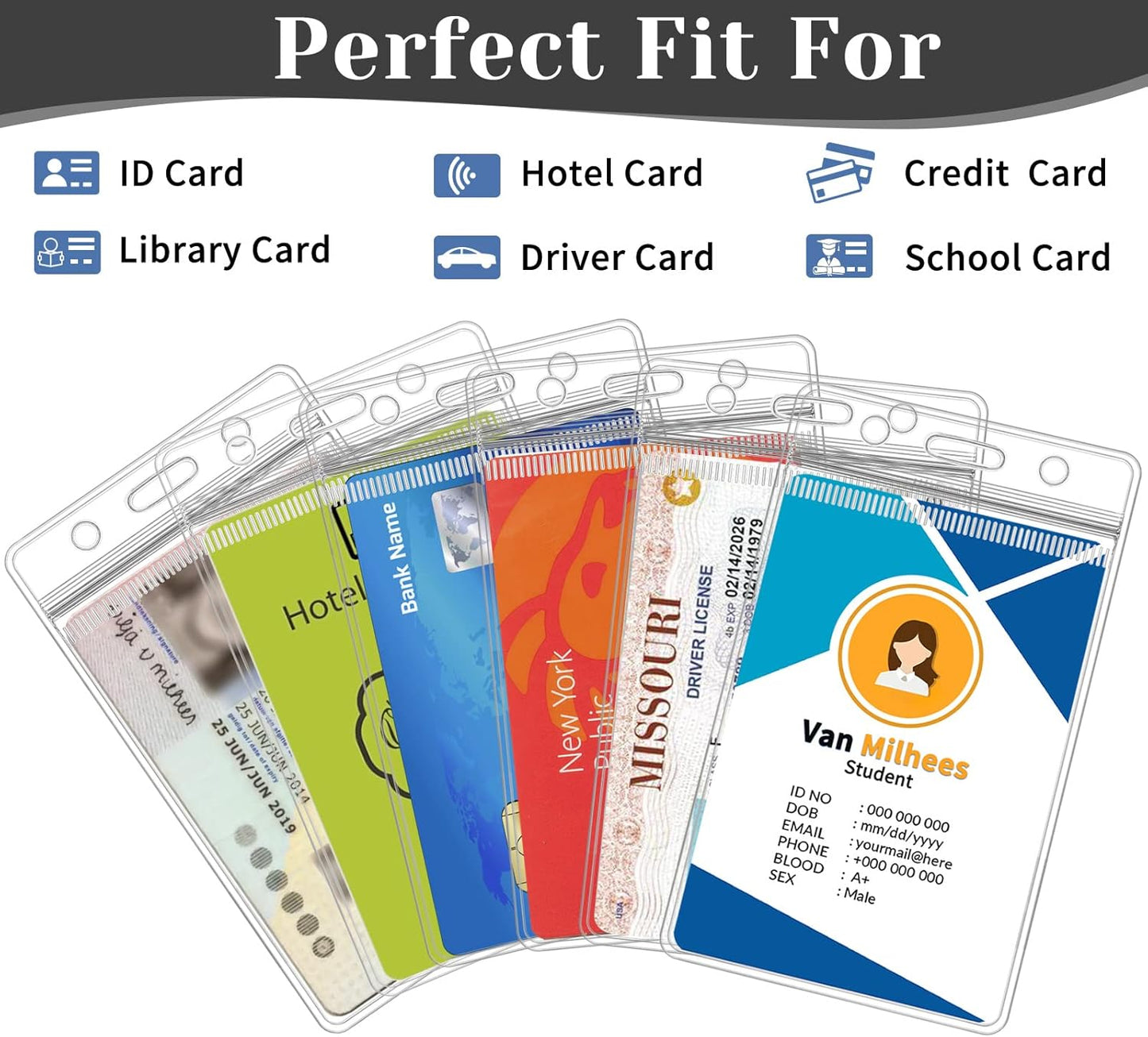 30 Pack Badge Holder, Plastic ID Badge Holder, Clear Waterproof ID Card Holder with Resealable Zip, 2.5" x 3.8" Vertical Name Tag Holder for Nurses and Office, Fits ID Card/Credit Card/Student Card