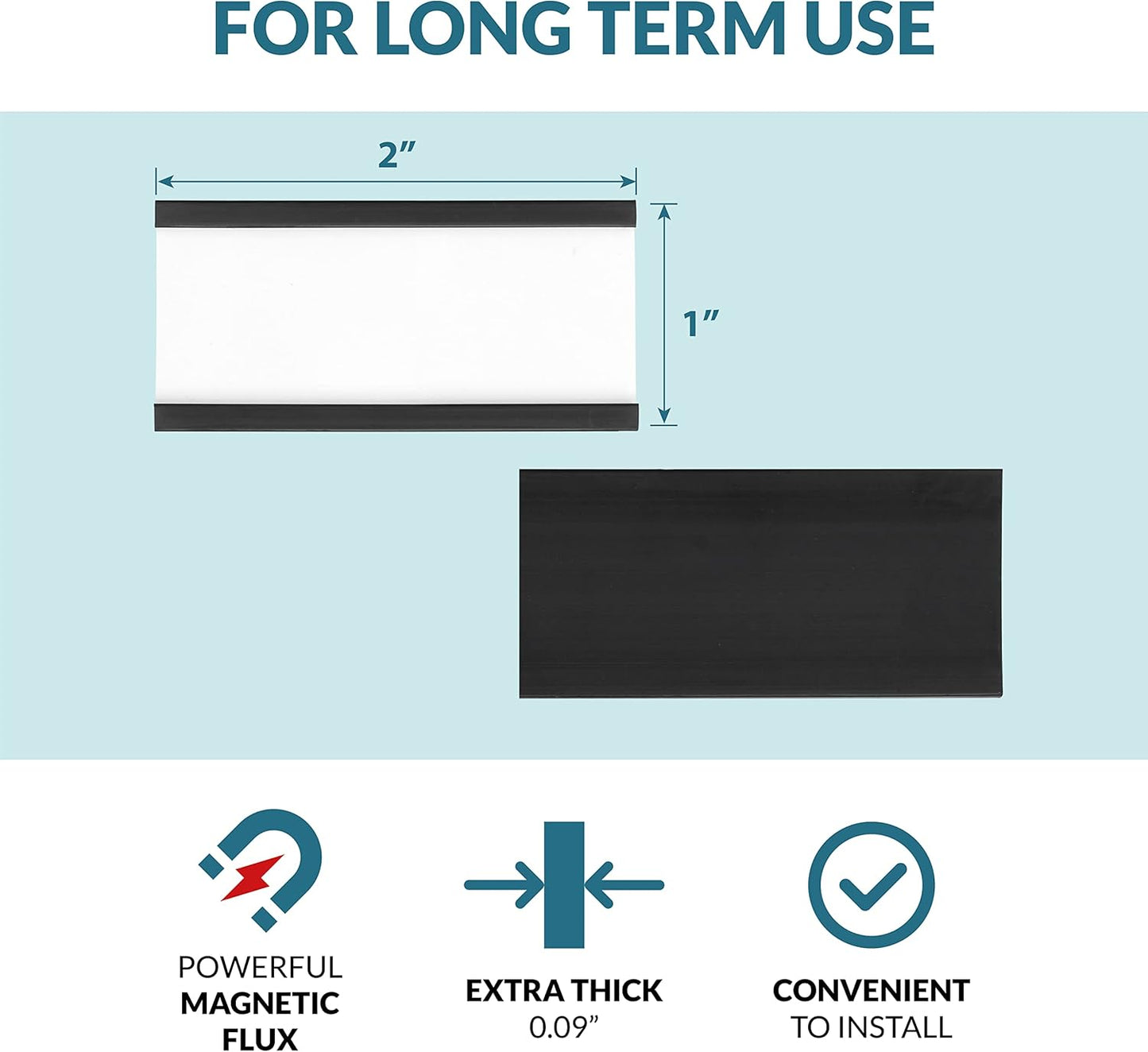 50 Pack"C" Channel Magnetic Label Holders 1x2 with 100 White Card Inserts, 50 Clear Plastic Protectors and Bonus 20 Colorful Cardstock Inserts in Blue, Green, Yellow and Red - Double-Sided Cards