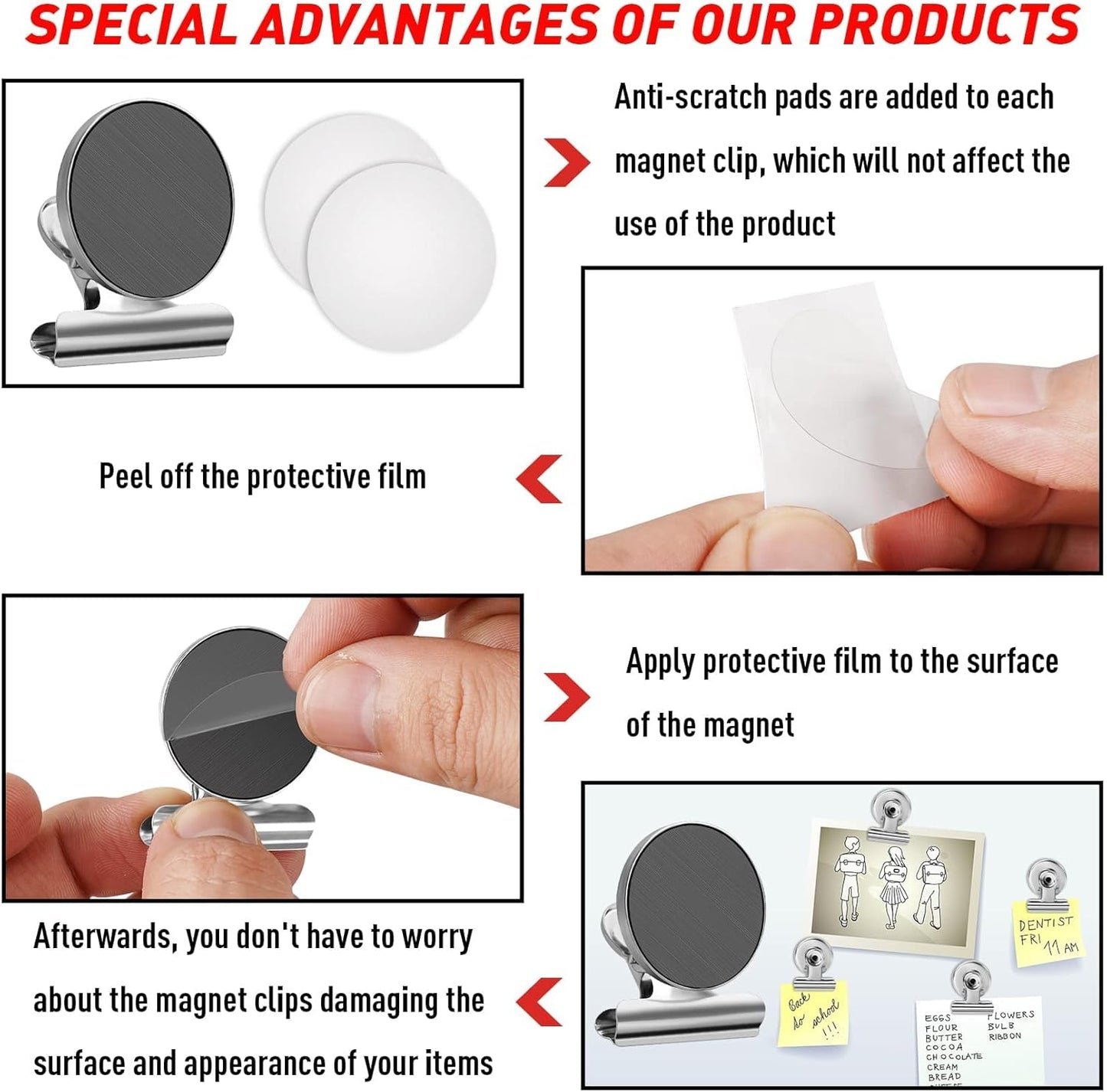 FINDMAG 48 Pack Magnetic Clips for Photo and Picture Display, Strong Scratch-Free Fridge Magnets, Heavy Duty Metal Clips for Picture Hanging, Kitchen, Office, Whiteboard, Silver.