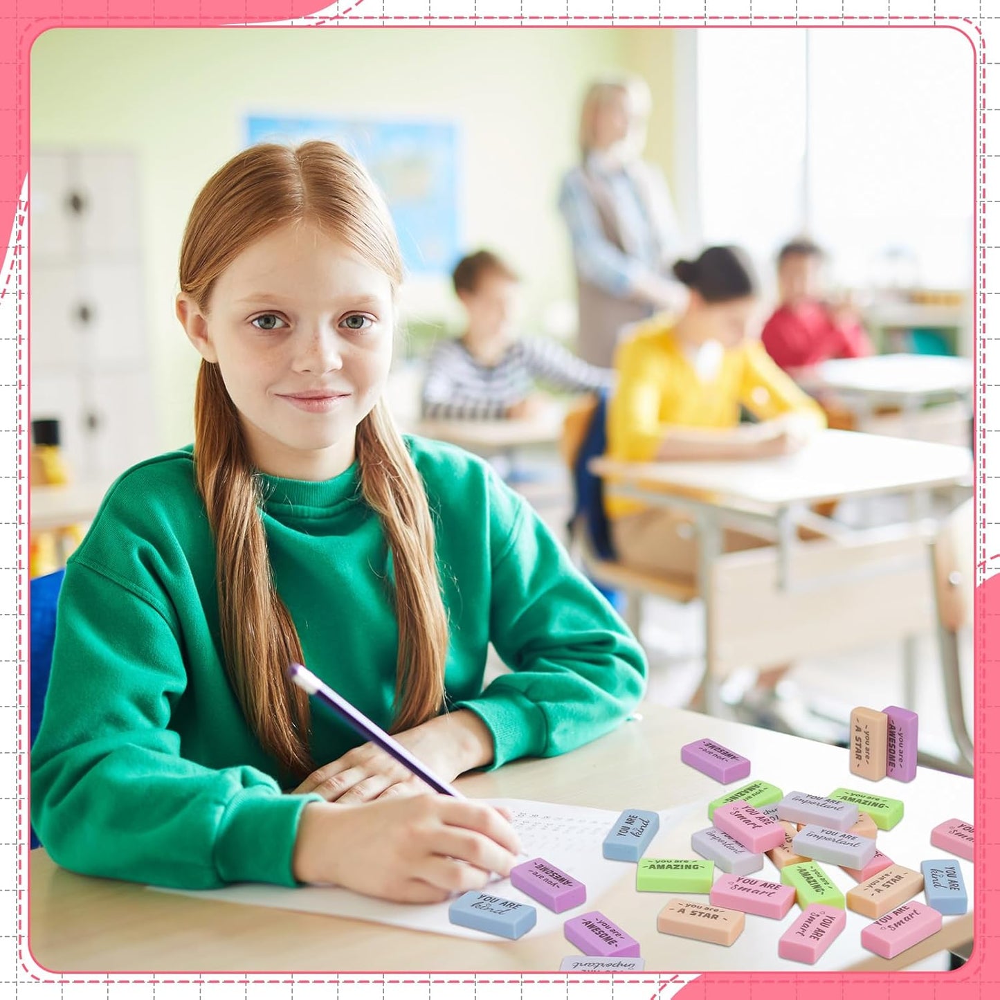 180 Pcs Inspirational Erasers for Kids Christian Pencil Erasers Bulk, Back-to-School Gifts Motivational and Cute Supplies for Students Classrooms, Drawing(Macaron,Motivational)