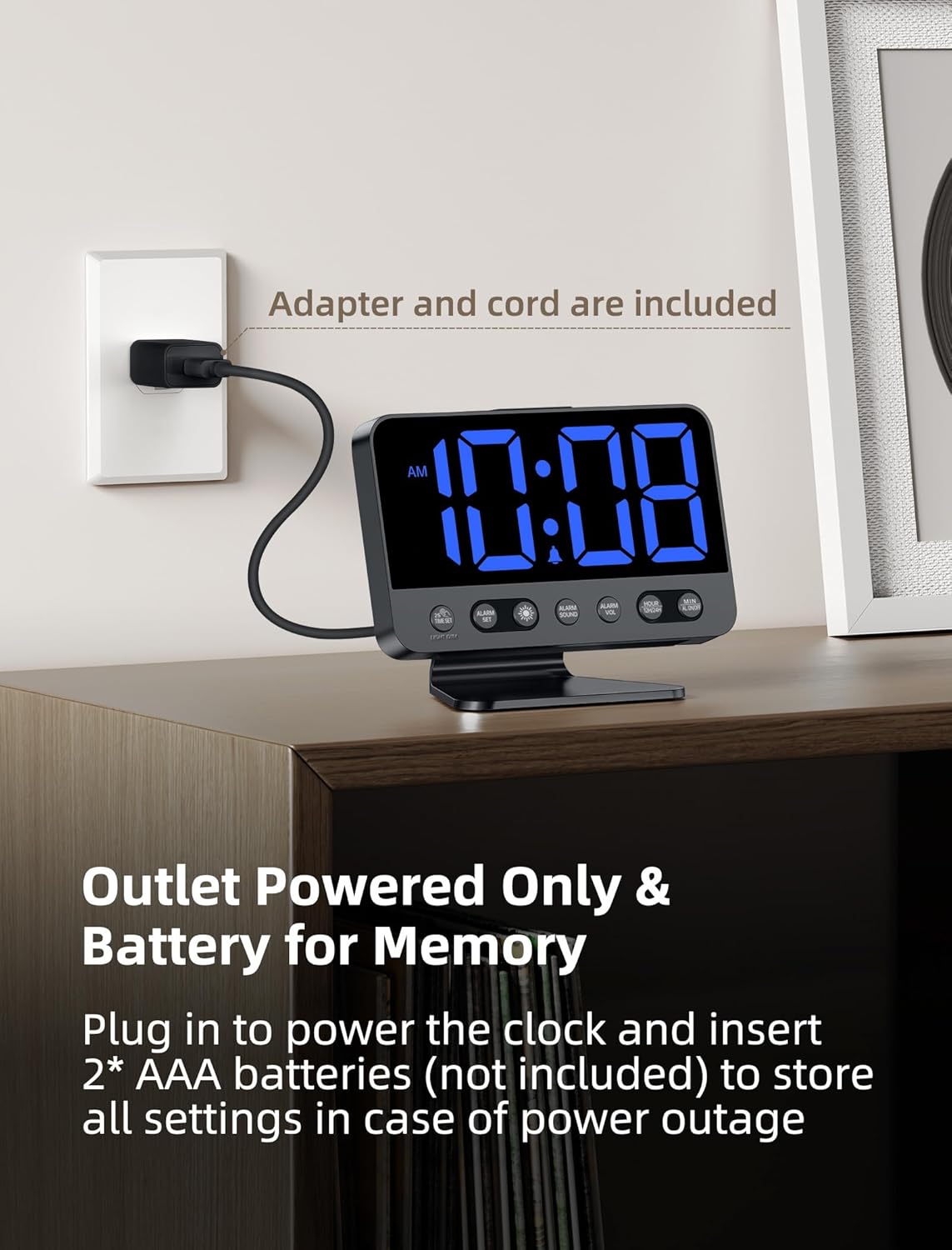 Digital Alarm Clocks for Bedrooms: Large Bold Number 5 Brightness Dimmer - Easy to Read Across The Room - 5 Alarm Sound 8 Night Light - Black