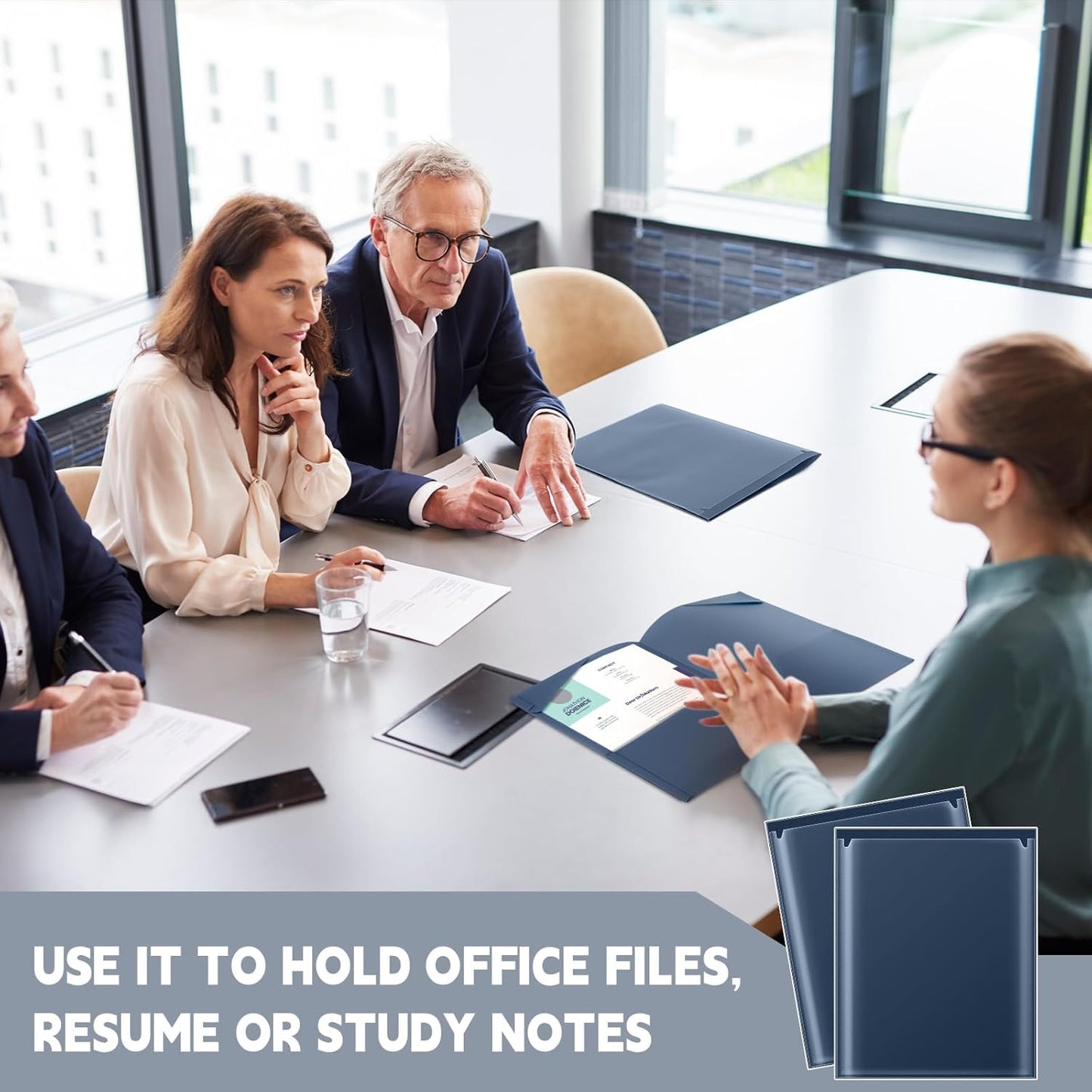 Henoyso 36 Pcs Plastic Folders with Clear Front Pockets Heavy Duty File Folders with 2 Pockets and Card Slot for Student Communication School Office Presentation Report (Navy Blue)