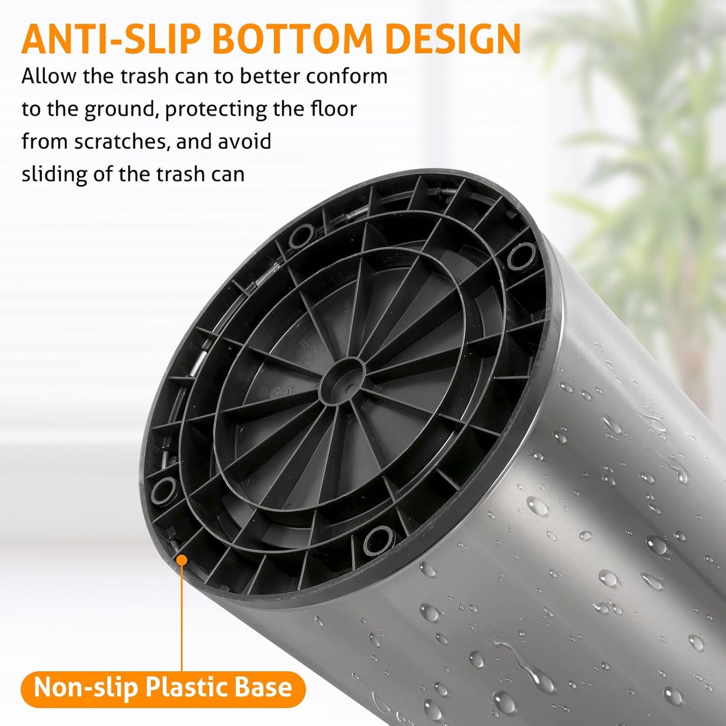 WICHEMI 16 Gallon Commercial Large Trash Can, Bullet Outdoor Trash Bin with Open Top Lid, Brushed Stainless Steel Garbage Can, Black