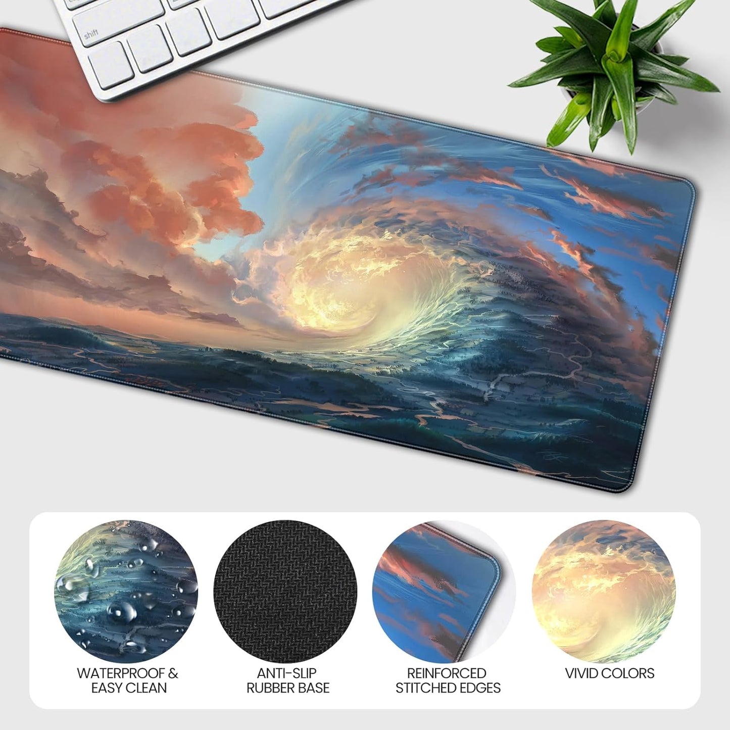 35.4 x 15.7 inches, Large Desktop Mouse pad, Keyboard and Mouse Pads for Work and Home Computers, and Large Laptop Mouse mat,Waves and Sunsets