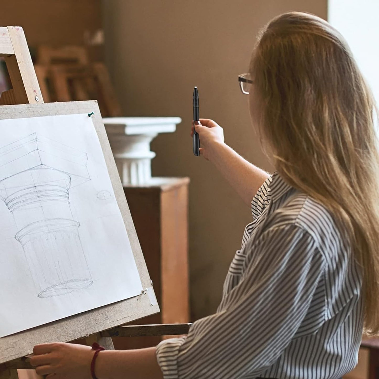 Eersida Retractable Eraser and Refill Mechanical 3.8 mm Pen Style Art Erasers for Artists Drawing Painting, Students Teacher Adult Office School Home(4 Packs)