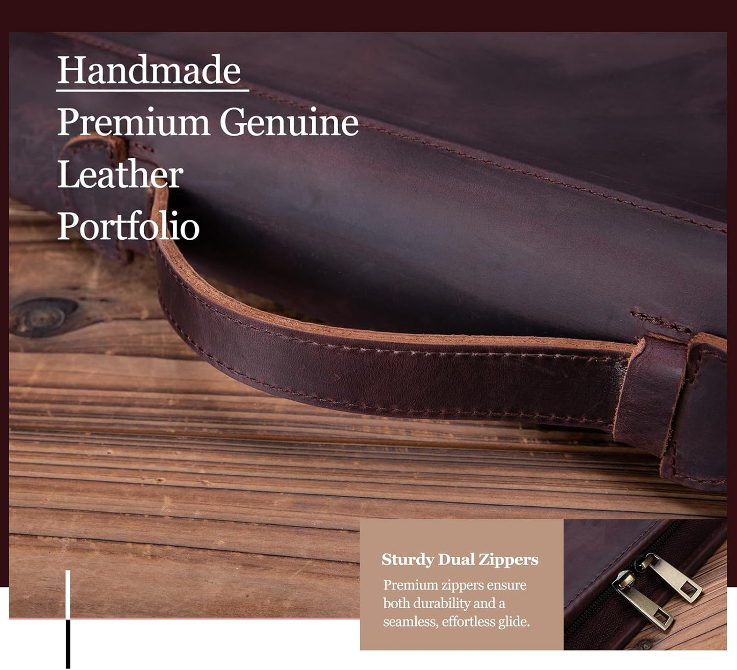 Genuine Leather Portfolio 3 Ring Binder with Clipboard, Hidden Handle, 8.5 x 11 Zippered Padfolio, Business Organizer Professional Executive Folio for Men and Women, Dark Brown