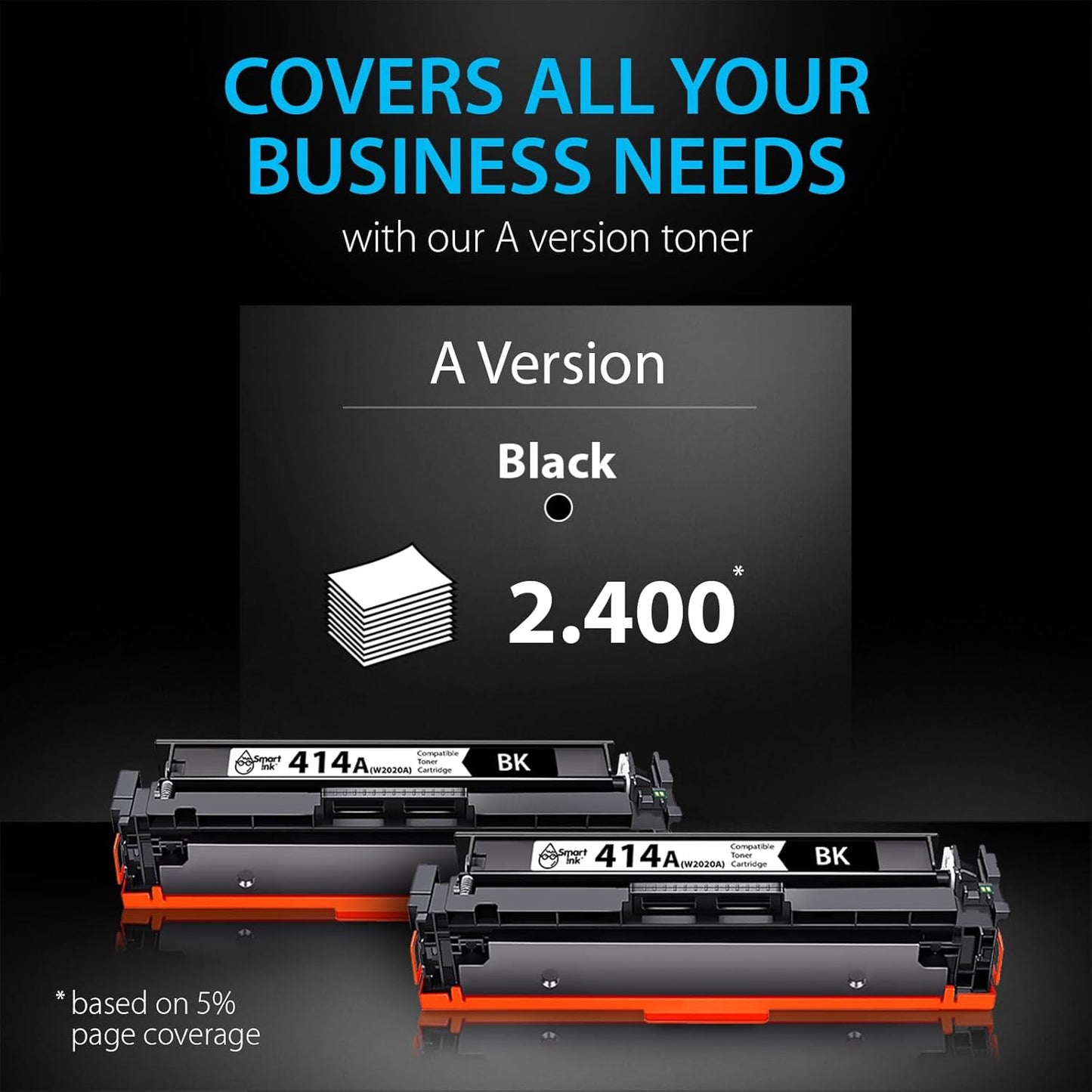 Smart Ink Compatible 414A Toner Cartridge Replacement for HP 414 A with Built-in Chip (2 Black Pack) to use with Color Laserjet Pro MFP M479fdw M479fdn M479fdw M454dw M454dn