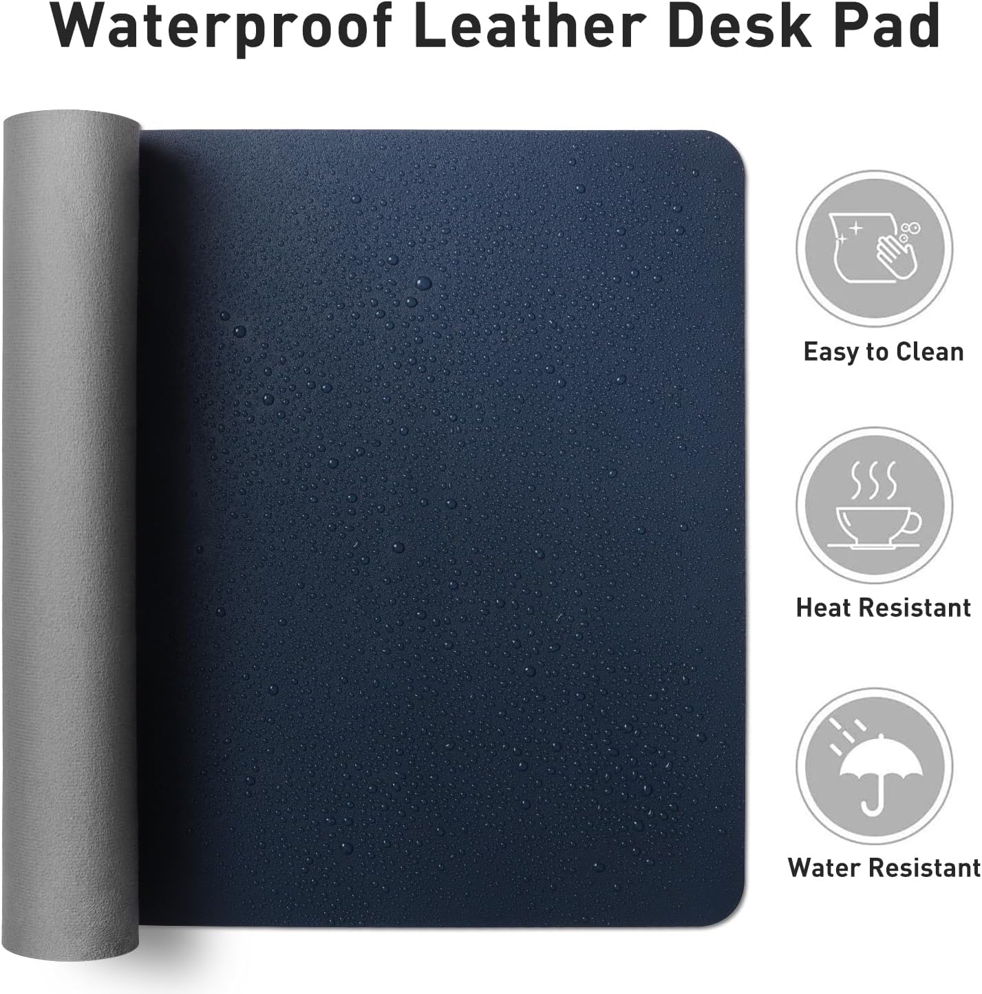 Aothia Leather Desk Pad Protector, Mouse Pad, Office Desk Mat, Non-Slip PU Leather Desk Blotter, Laptop Desk Pad, Waterproof Desk Writing Pad for Office and Home(Dark Blue,31.5" x 15.7")