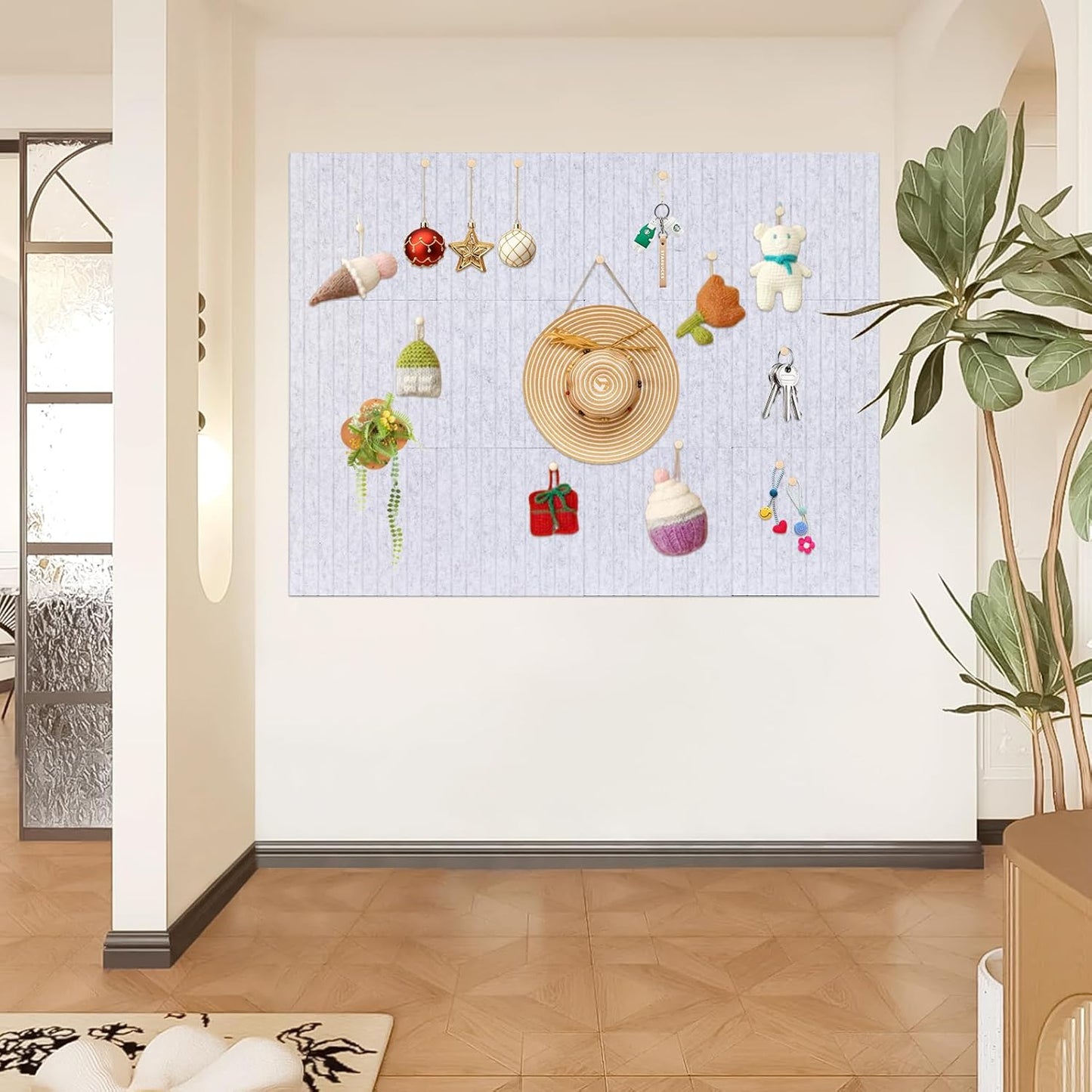 Large Cork Board Alternative, 15 Pack Felt Board with Safe Removable Adhesive Tabs Felt Wall Tiles, Large Cork Boards for Walls, Cork Board for Home Office, Pin Boards for Walls, Stripe Marble White