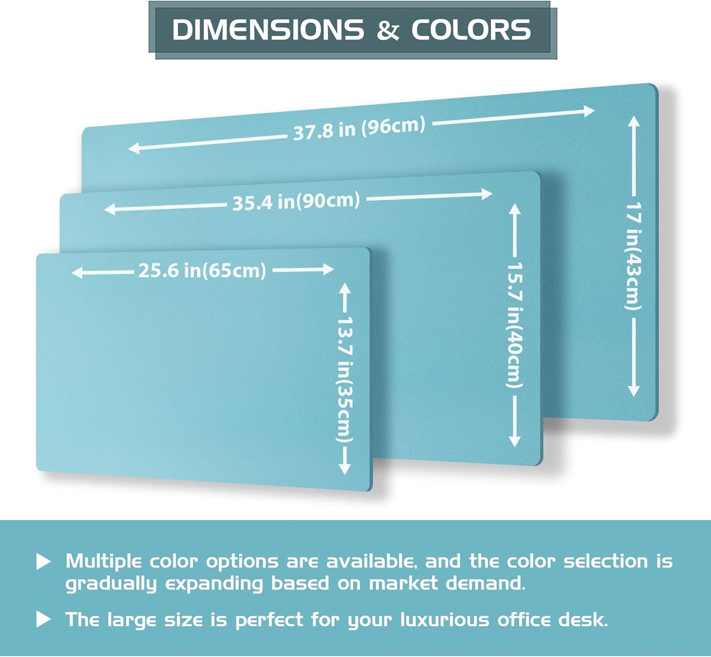 Aothia Double-Sided Desk Pad – 35.4" x 15.7" Leather Desk Mat with Eco Cork Protector, Large Mouse Pad, Waterproof Desk Blotter for Office/Home (Blue Topazn)