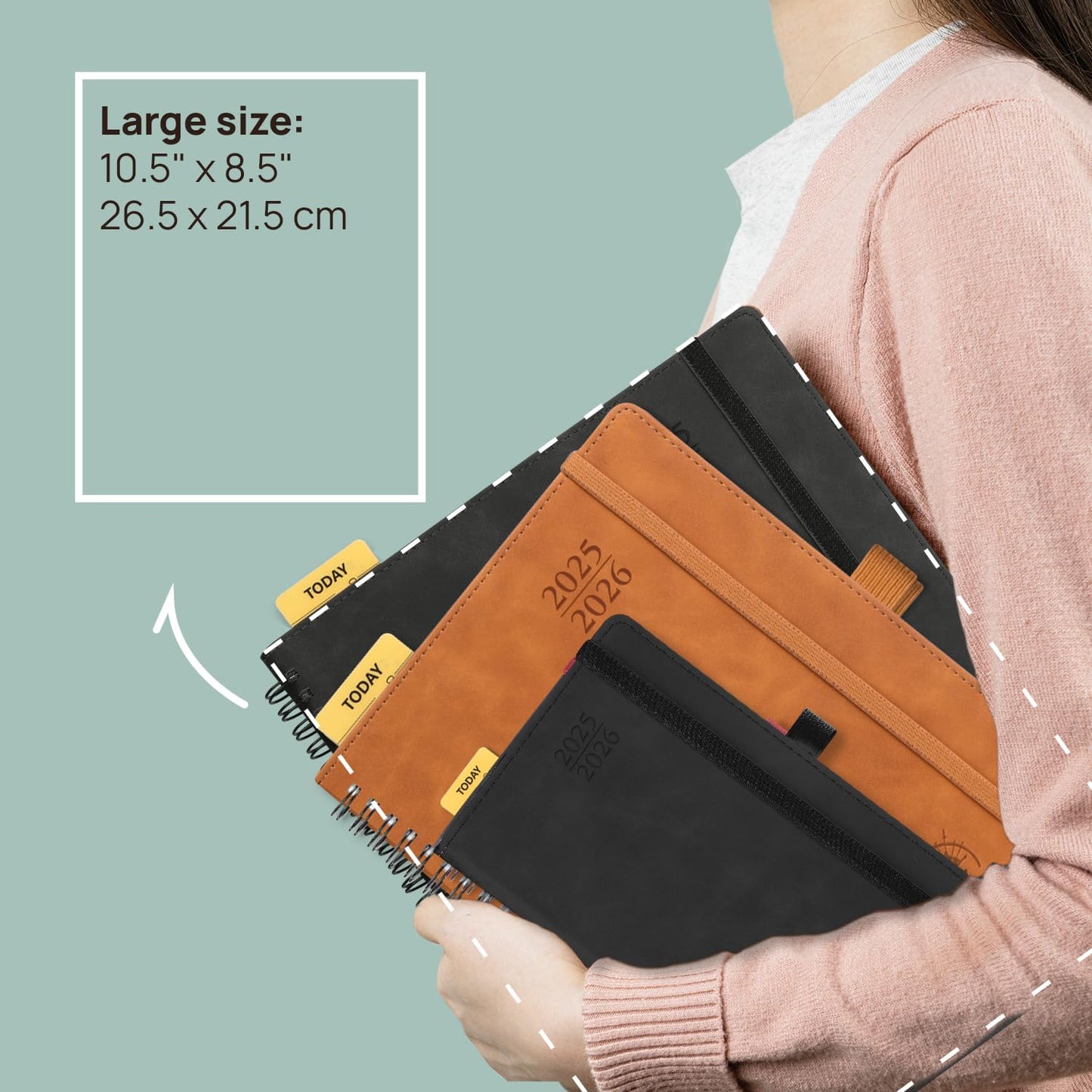 POPRUN Planner 2025-2026 Weekly Planner Notebook (Large 8.5''x 10.5'') Academic Calendar (JUL.25 - JUN.26) Appointment Book with Monthly Tabs, Spiral Soft Cover, Inner Pocket, 100 GSM - Claret