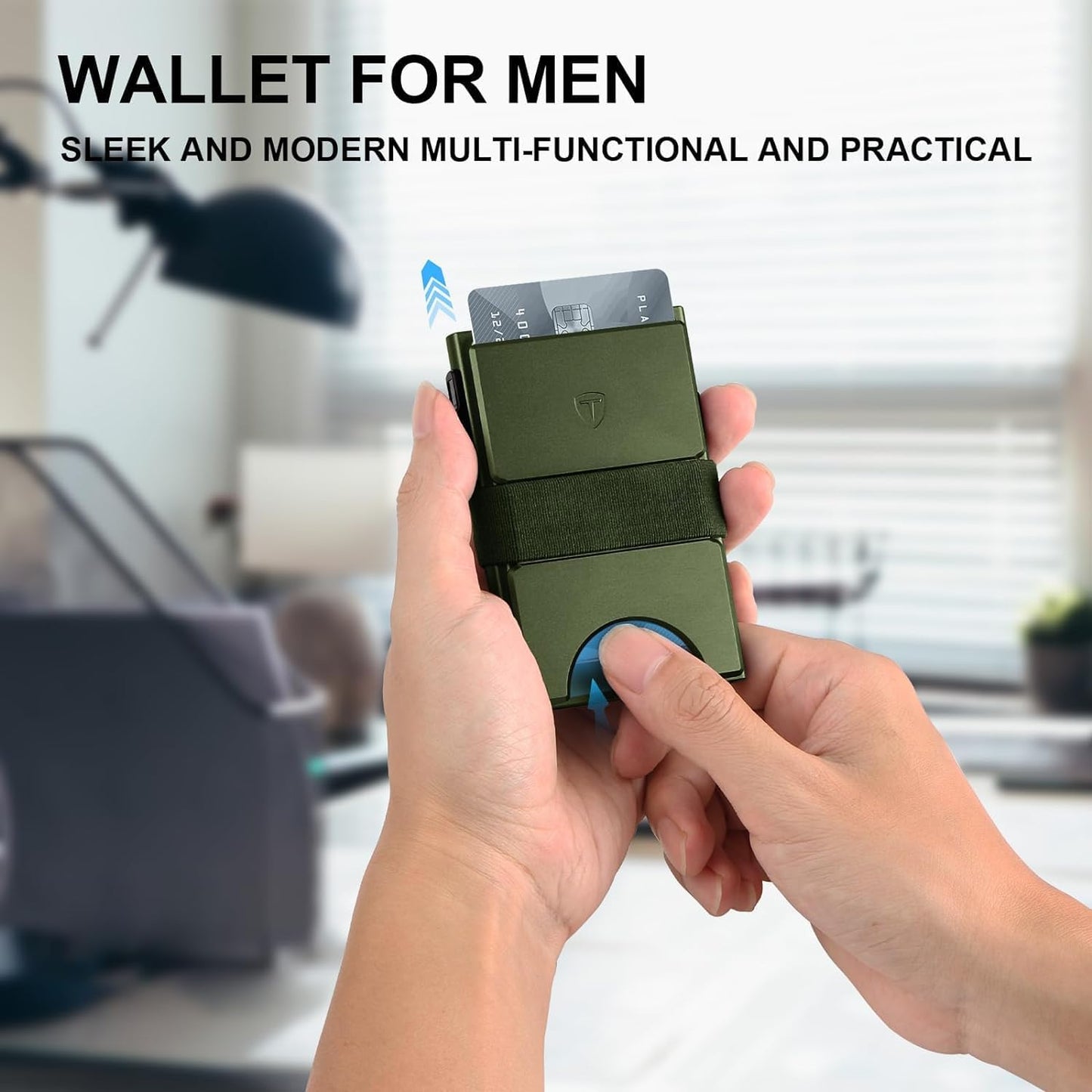 Slim Card Wallet,Minimalist Metal Wallets Pop Up Quick Access Card Holder for Men RFID Blocking Protection 12+ Card Capacity Expandable Backplate & Cash Band for Breast/Back/Front Pocket,Green