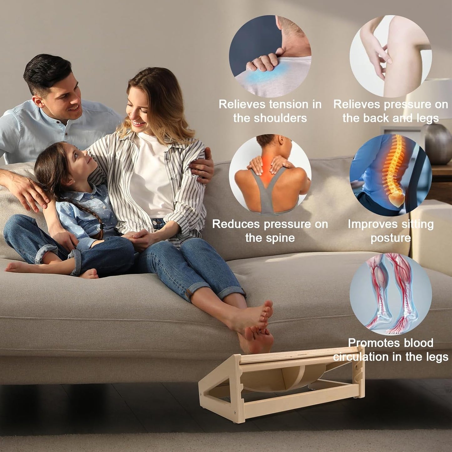 WOOD CITY Under Desk Footrest, 3 Heights Adjustable Foot Rest with Silicone Surface, 3 in 1 Non-Slip Foot Stool Improve Posture, Reduce Fatigue & Pain, Ideal for Home/Office/Gaming (Natural)