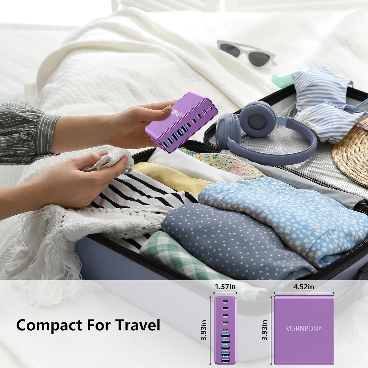 320W USB C Charger Block, 10-Port USB C Charging Station GaN III PD 65W Laptop Fast Charger Adapter for MacBook Pro/Air, DELL, iPad, iPhone, Samsung Galaxy (Purple)