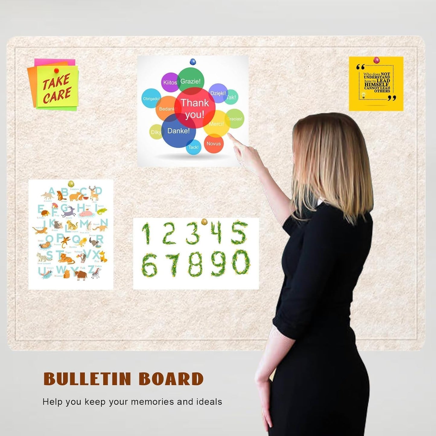 Bulletin Board - 35 x 17.5 inches Decorative Felt Pin Board - Cork Board Alternative for Wall - Foldable Photo Board Self-Adhesive Prayer Board with 20 Pushpins - Oatmeal