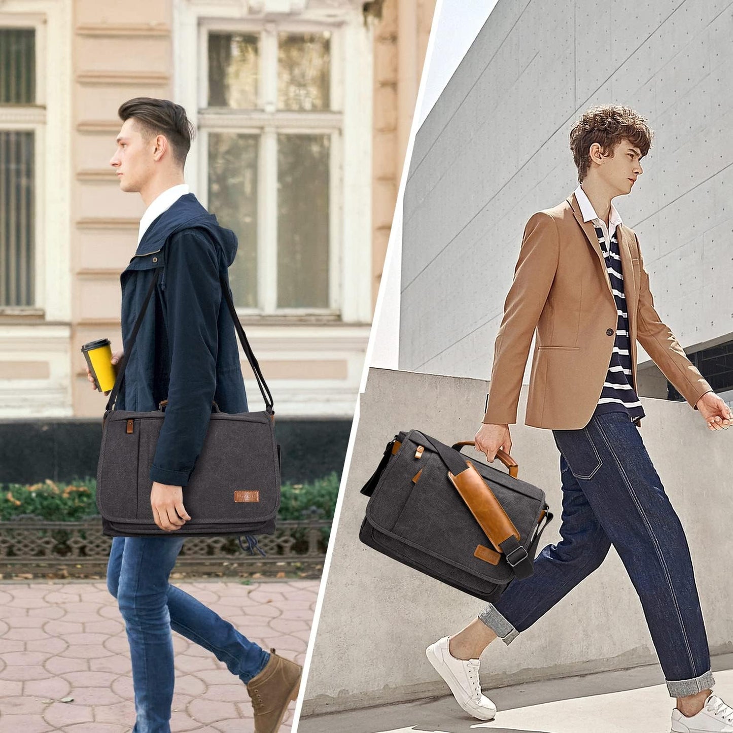 ESTARER 13-14 Inch Laptop Messenger Bag Water-Resistant Canvas Shoulder Bag for Business College, Grey