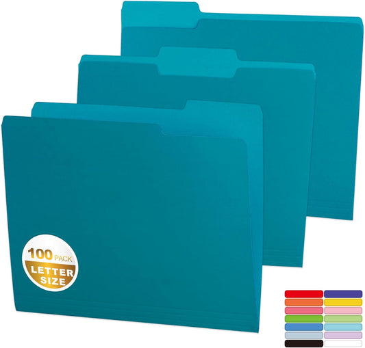 100 Packs Colored File Folders,Royal Blue File Folders Letter Size,1/3 Cut Tabs File Folder,Two-Tone File Folder,Manila File Folders for Office,School and Home,Organization