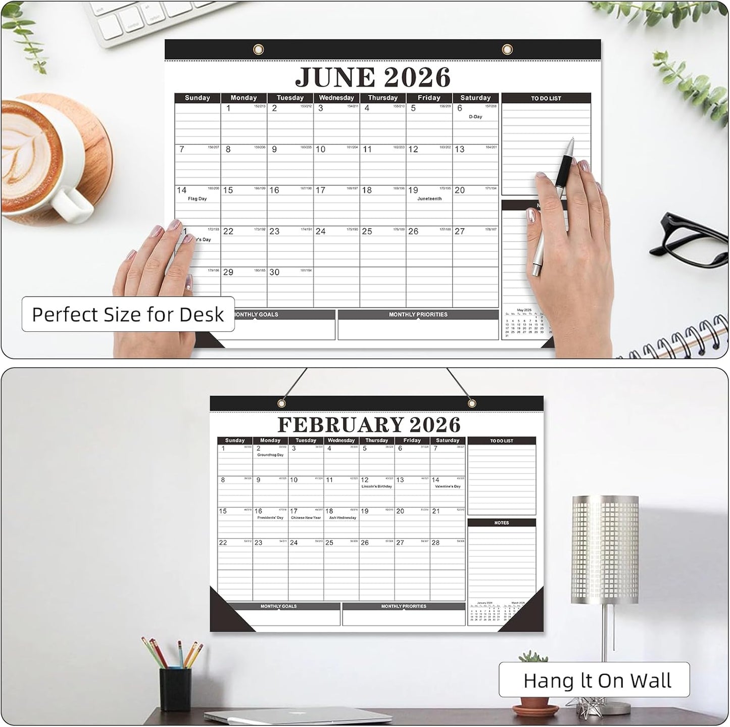 Tcamp Desk Calendar 2025-2026 from July 2025 to December 2026, Large 17" x 12" Wall Calendar with Julian Dates, 18 Months Desk Planner for Home School Office Desktop, Christmas Gifts