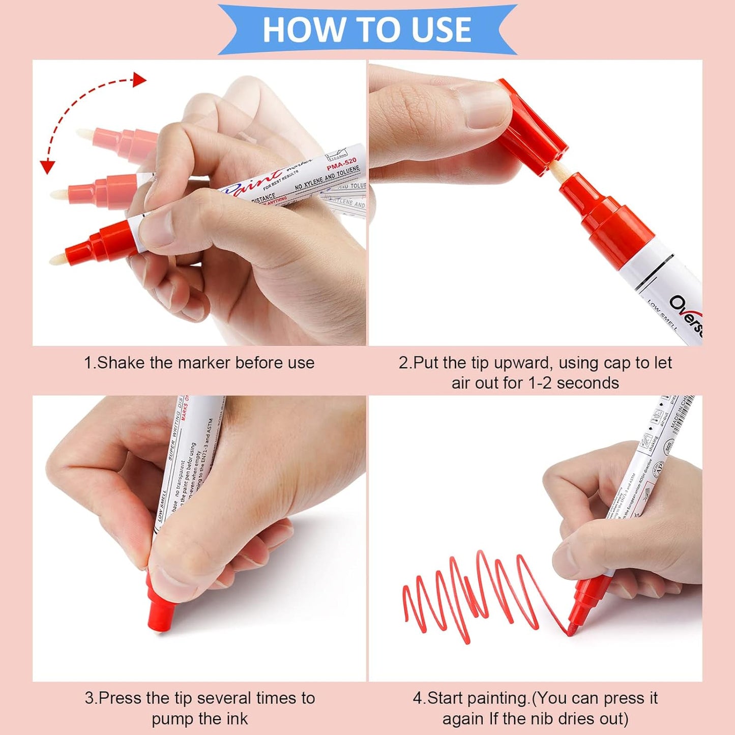 Paint Pens Paint Markers - Silver Permanent Markers 8 Pack, Oil Based Waterproof Quick Dry Medium Tip Marker Pen for Metal, Wood, Fabric, Plastic, Rock, Stone, Mugs, Canvas, Glass, Art Craft