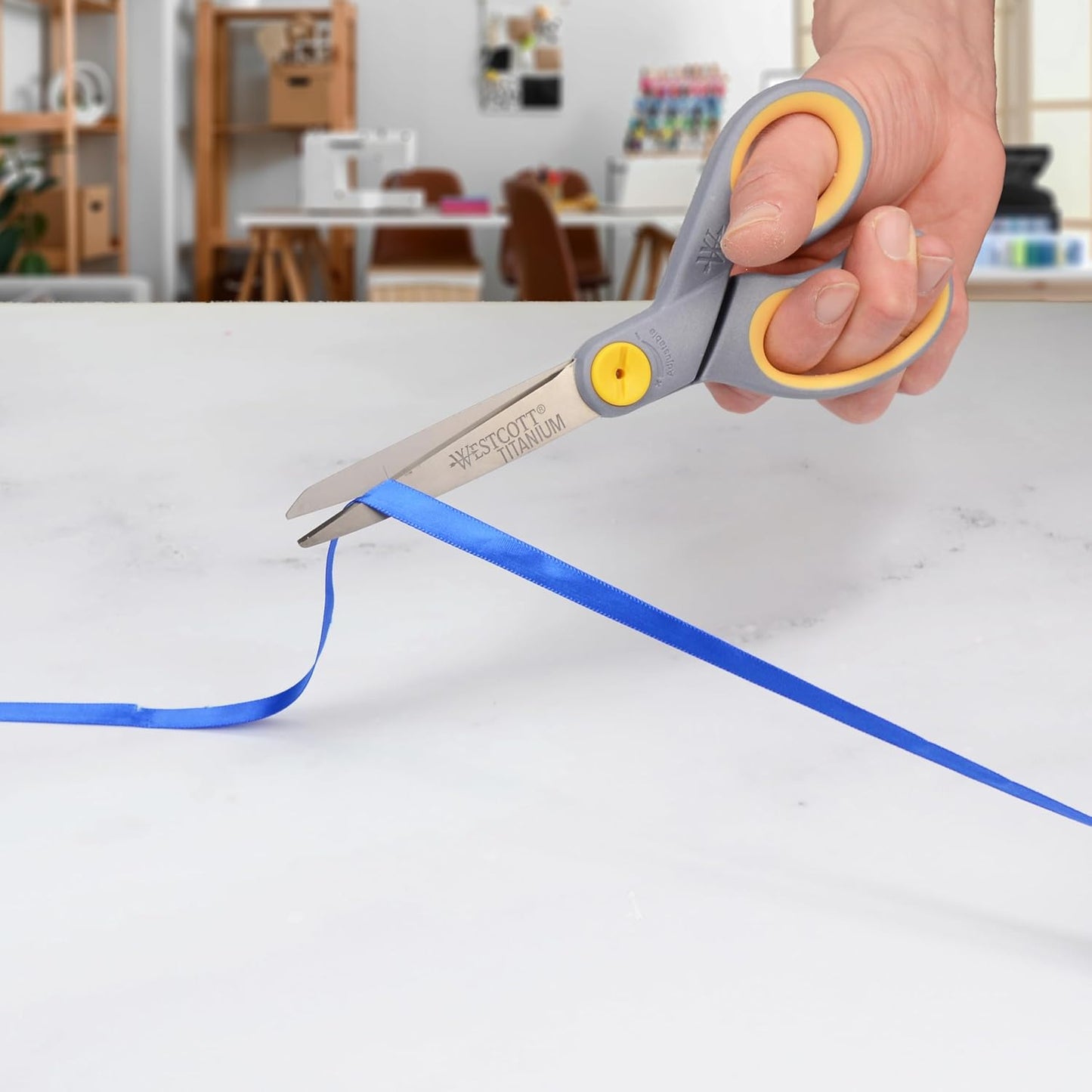 Westcott 8-Inch Titanium-Bonded Scissors with Adjustable Glide Feature for Office and Home - Gray/Yellow, 2-Pack