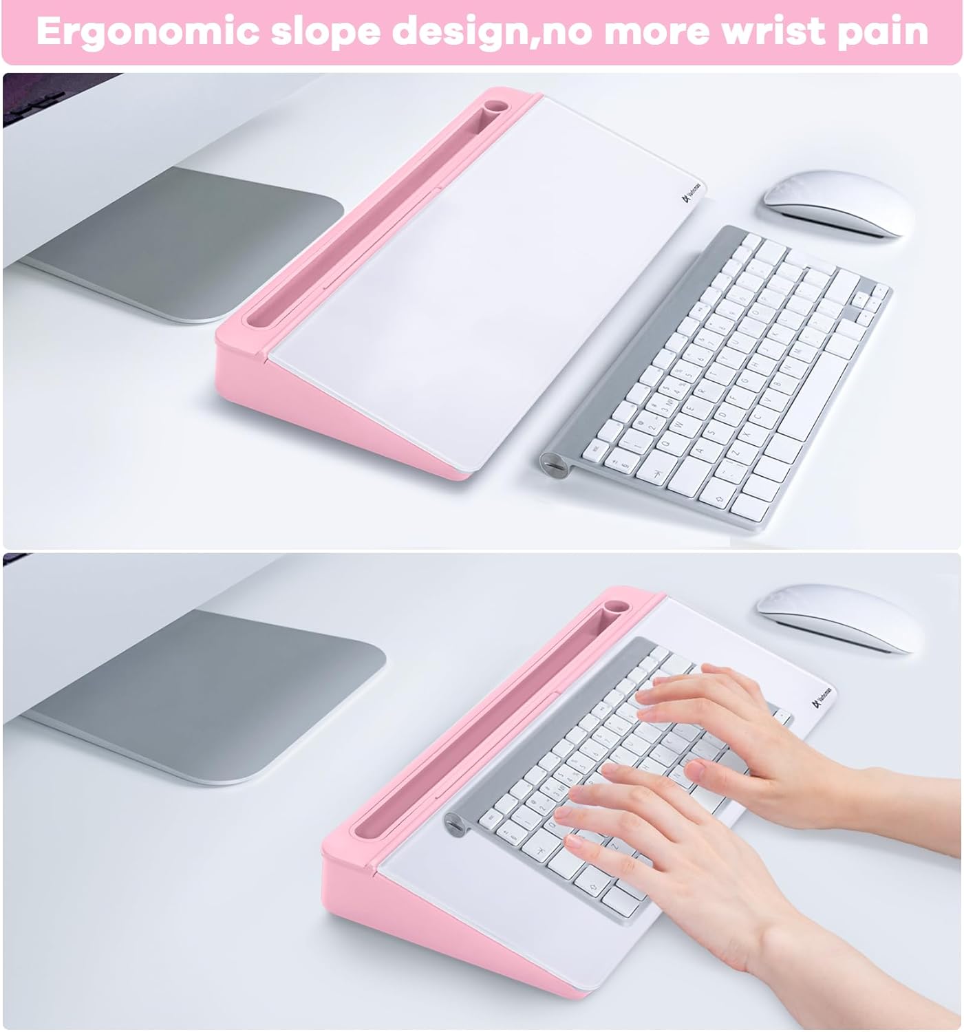 Varhomax Glass Desk Whiteboard with Storage, Desktop Organizer to-do List Memo Notepad Dry Erase White Board for Home Office and School Supplies (Pink)