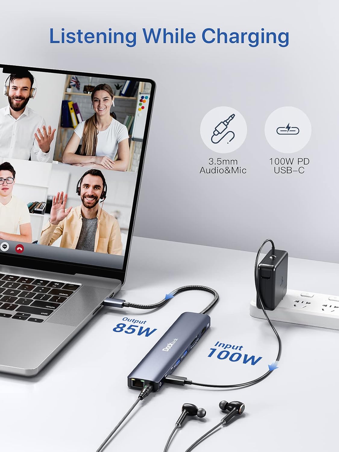 Dockteck 9-in-1 USB-C Hub: HDMI 4K@60Hz, Ethernet, 100W PD, Audio, 2x USB-A 5 Gbps, SD/TF Card Reader for MacBook, iPad, XPS, Microsoft