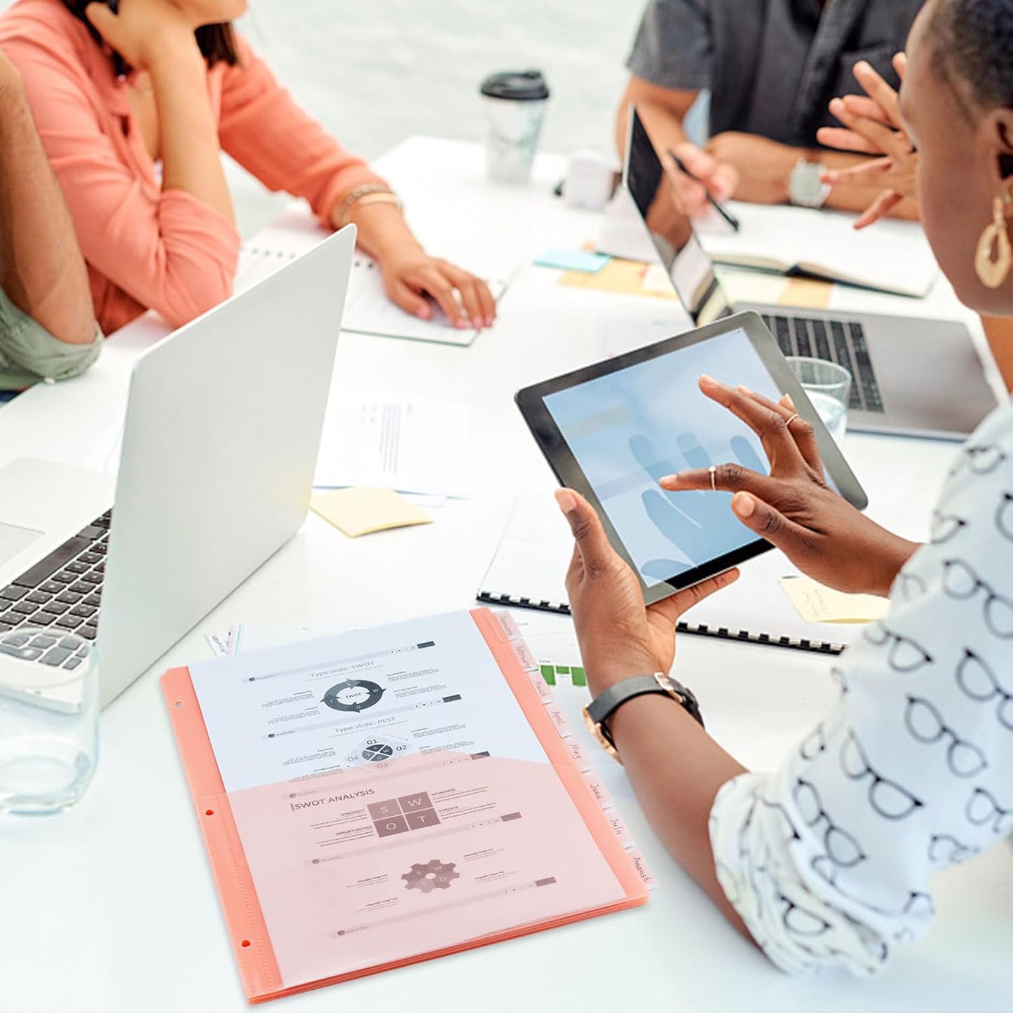 Koqye A4 Dividers for 3 Ring Binder, 8-Tab Purple Folder Dividers with Pockets, Durable Plastic Binder Dividers with Tabs, Plastic Binder Dividers for School & Office Supplies (Orange - 3 Sets)