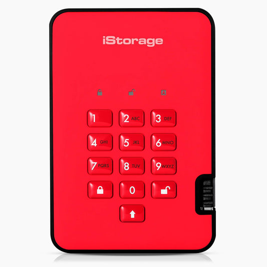 iStorage diskAshur2 HDD 3TB Red | Secure portable hard drive | Password protected | Dust & water resistant | Hardware Encryption