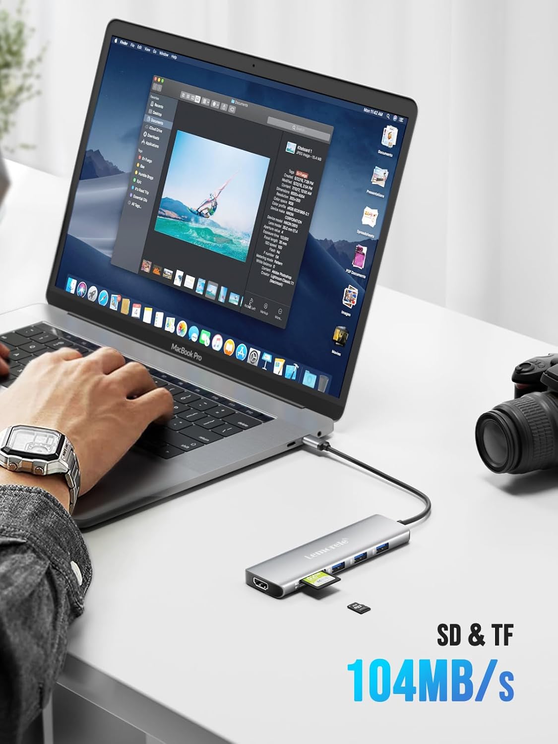 Lemorele USB C Hub 8-in-1 Adapter, USB-C Hub with 4K HDMI Output, 100W Power Delivery, USB 3.0 5Gbps Port, SD/TF Card Reader Adpater, Compatible for MacBook Pro, XPS, Chromebook and More(Silver)