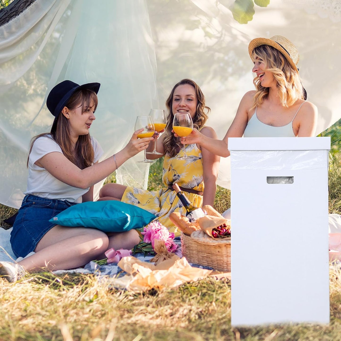 3 Pcs Cardboard Trash Cans with Lid Disposable and Reusable Corrugated Cardboard Trash Cans Recycling Bins Bulk with 6 Garbage Bags White Rubbish Boxes for Parties Events(30 Gallon)