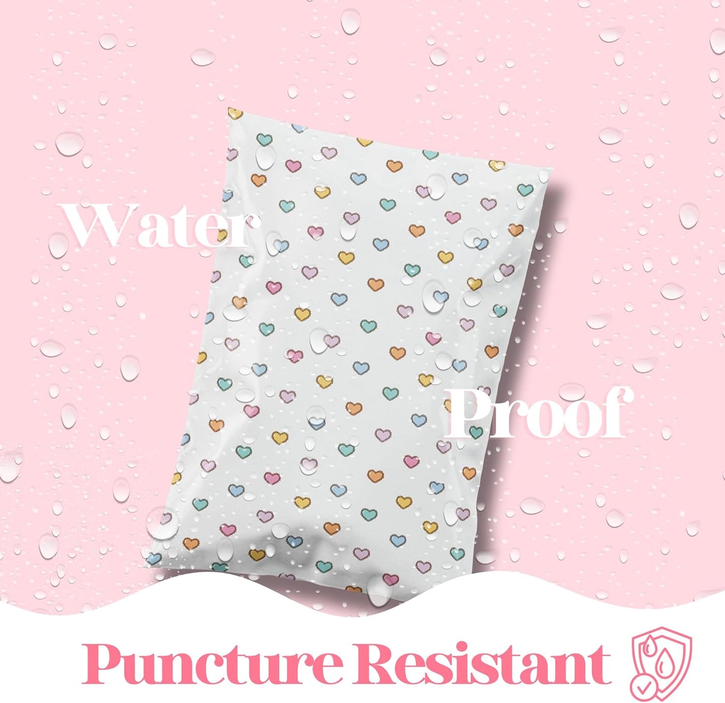 10x13 Designer Poly Mailer 100 Pack Heavy Duty Waterproof Self Seal Shipping Bags for Small Business Large Mailing Envelopes Bulk Tear Resistant Packaging Preppy Hearts