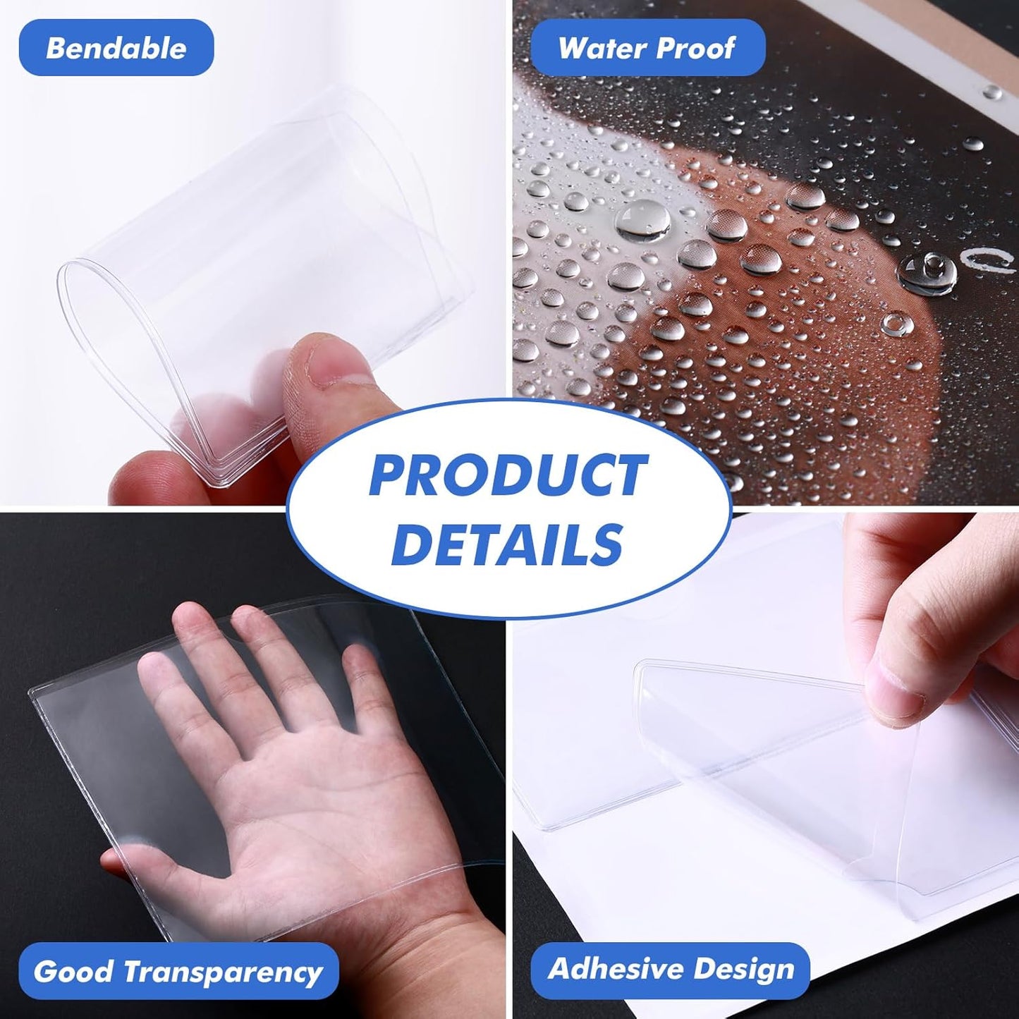 Circloophs 100 Packs Self Adhesive Index Card Pockets for 4”x 6” Card, Adhesive Label Holders with Top Open – 4.6”x 6.3” Clear Adhesive Label Pockets for Storage Bins, Locker, Shelves, Library, Office