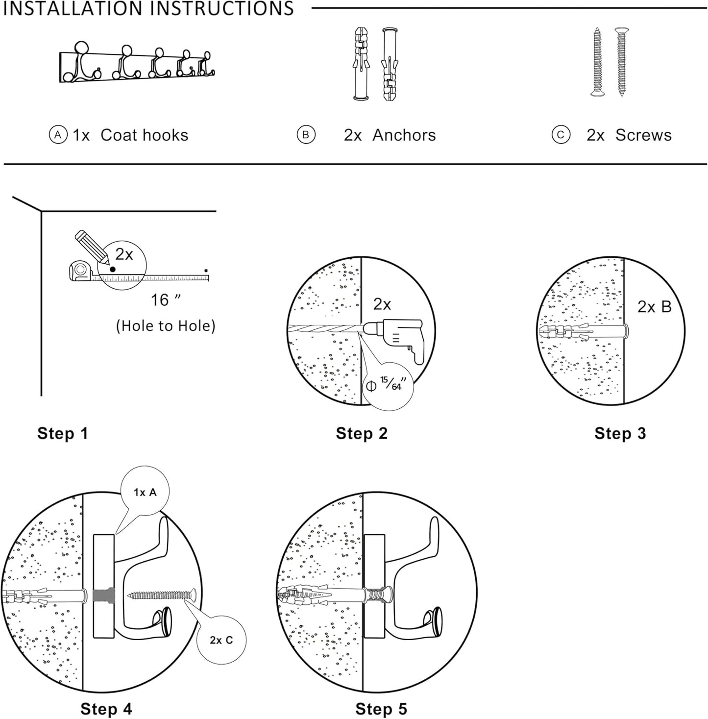 SKOLOO 30-Inch White Wood Coat Rack Wall Mount with 5 Triple Hooks - Ideal for Family Entrances, Classrooms, and Pet Supplies Storage - Perfect Coat Hooks for Wall