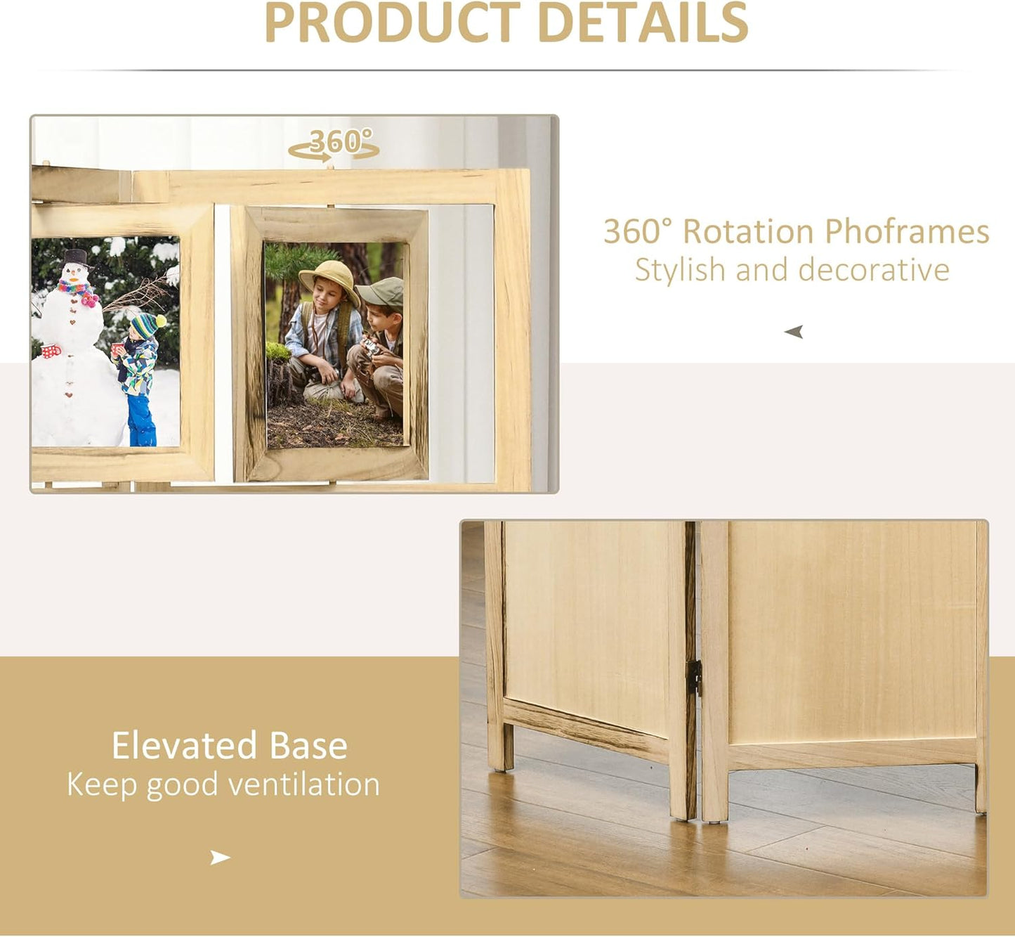 NicBex Room Divider 4 Panel Room Dividers with Photo Frames and Cardstocks Partition Room Dividers and Folding Privacy Screens 5.6 FT Wall Divider for Room Separation,63" W x 0.75" D x 67" H, Natural