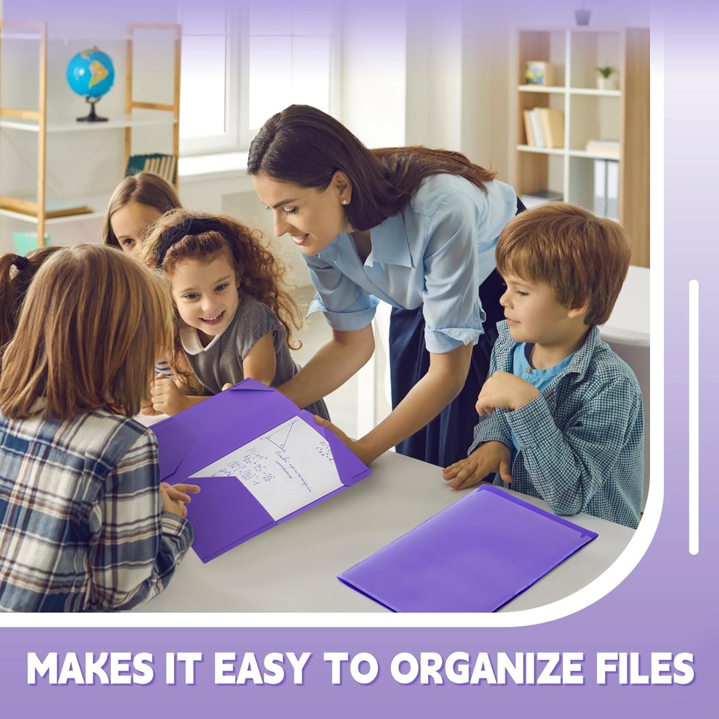 Henoyso 60 Pcs Plastic Folders with Clear Front Pockets Heavy Duty File Folders with 2 Pockets and Card Slot for Student Communication School Office Presentation Report (Purple)