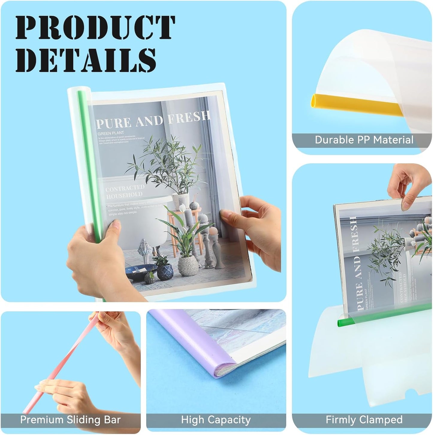 100 Pcs Clear Report Cover with Sliding Bar 50 Sheet Capacity Presentation Binder Transparent Resume Folder Plastic Folder for File Report School Office(Elegant Color,Water Drop)