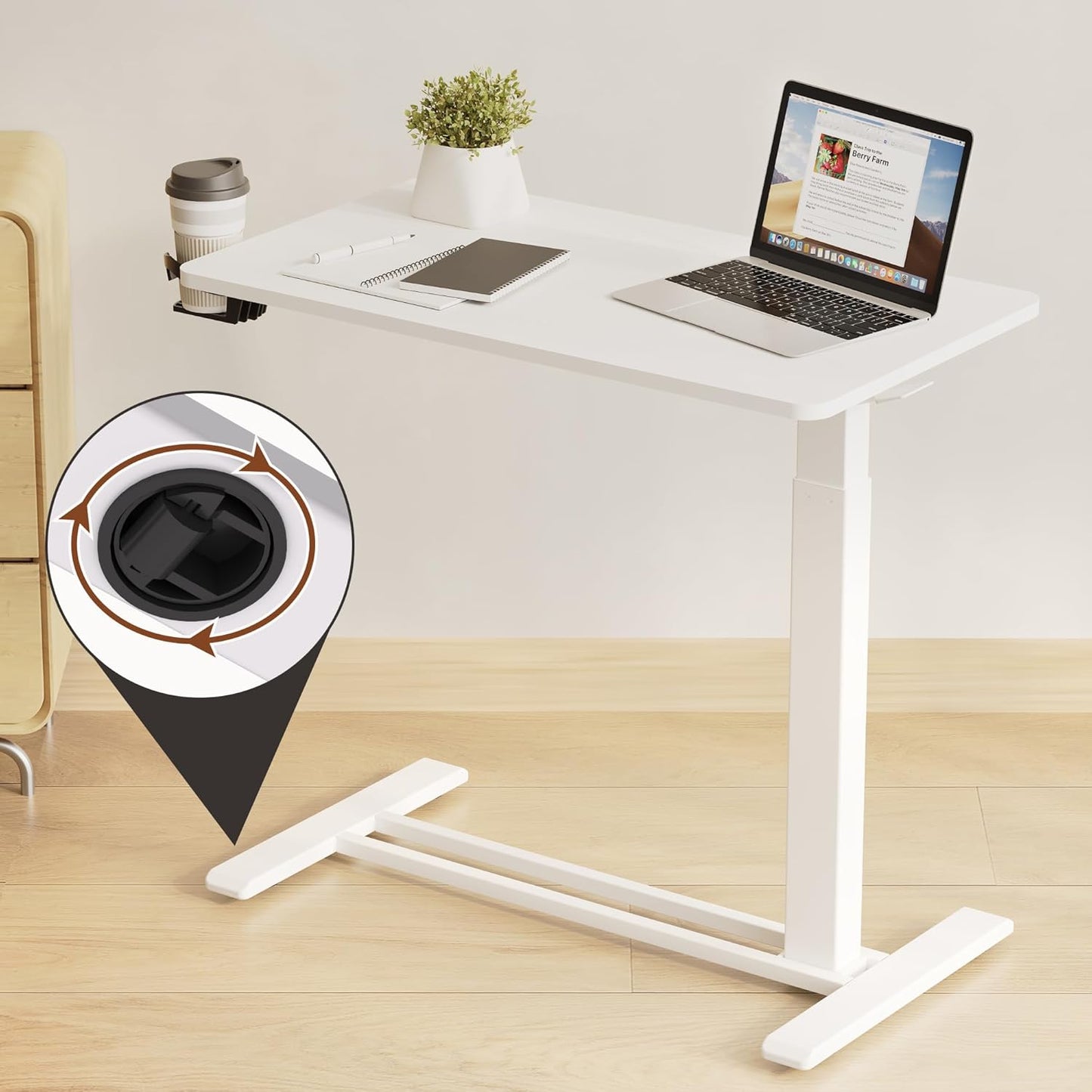 FLEXISPOT Mobile Standing Desk with Wheels Pneumatic Laptop Desk Rolling Computer Cart Movable Height Adjustable Small Sit Stand Desk Computer Workstations Home Use(27.6" W x 15.7" D,White