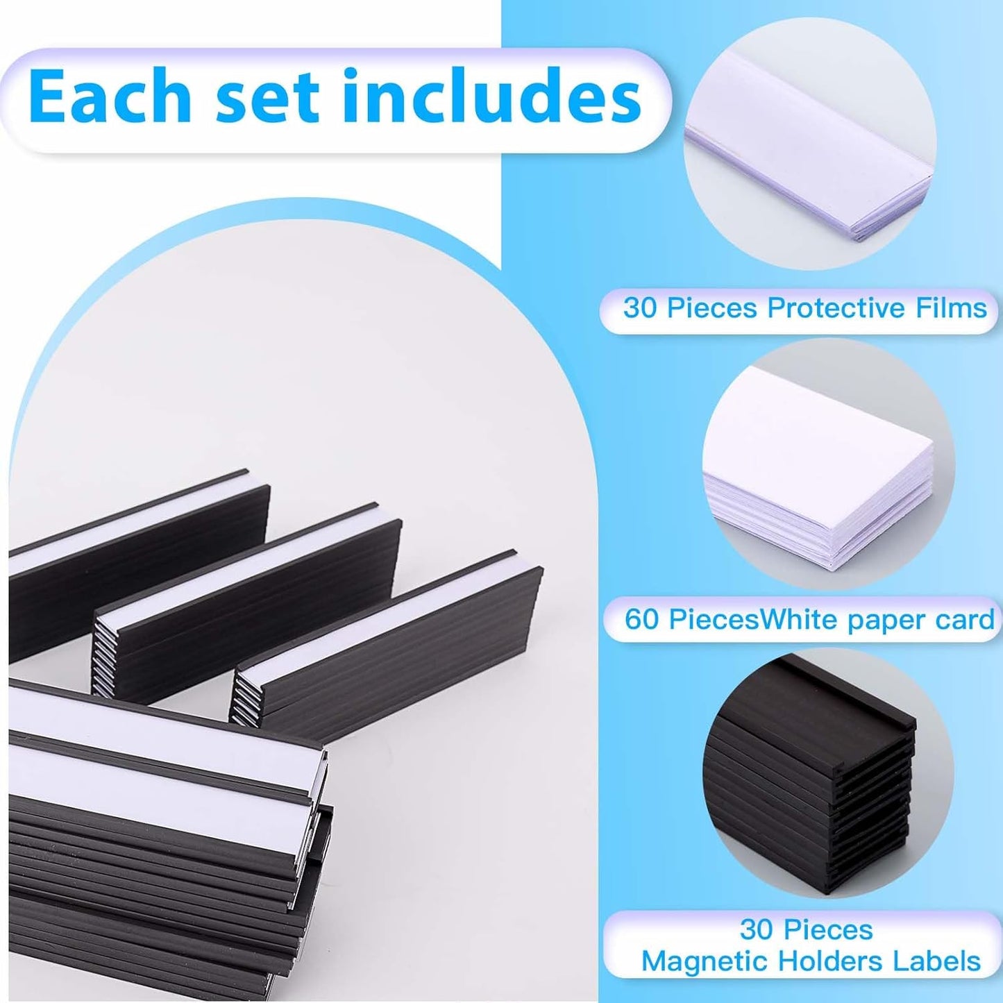 Eeoyu Magnetic Label Holders with Magnets Magnetic Data Card Holders with Clear Plastic Protectors for Metal Shelf, Whiteboard, Set of 50 (1 x 8 Inch)